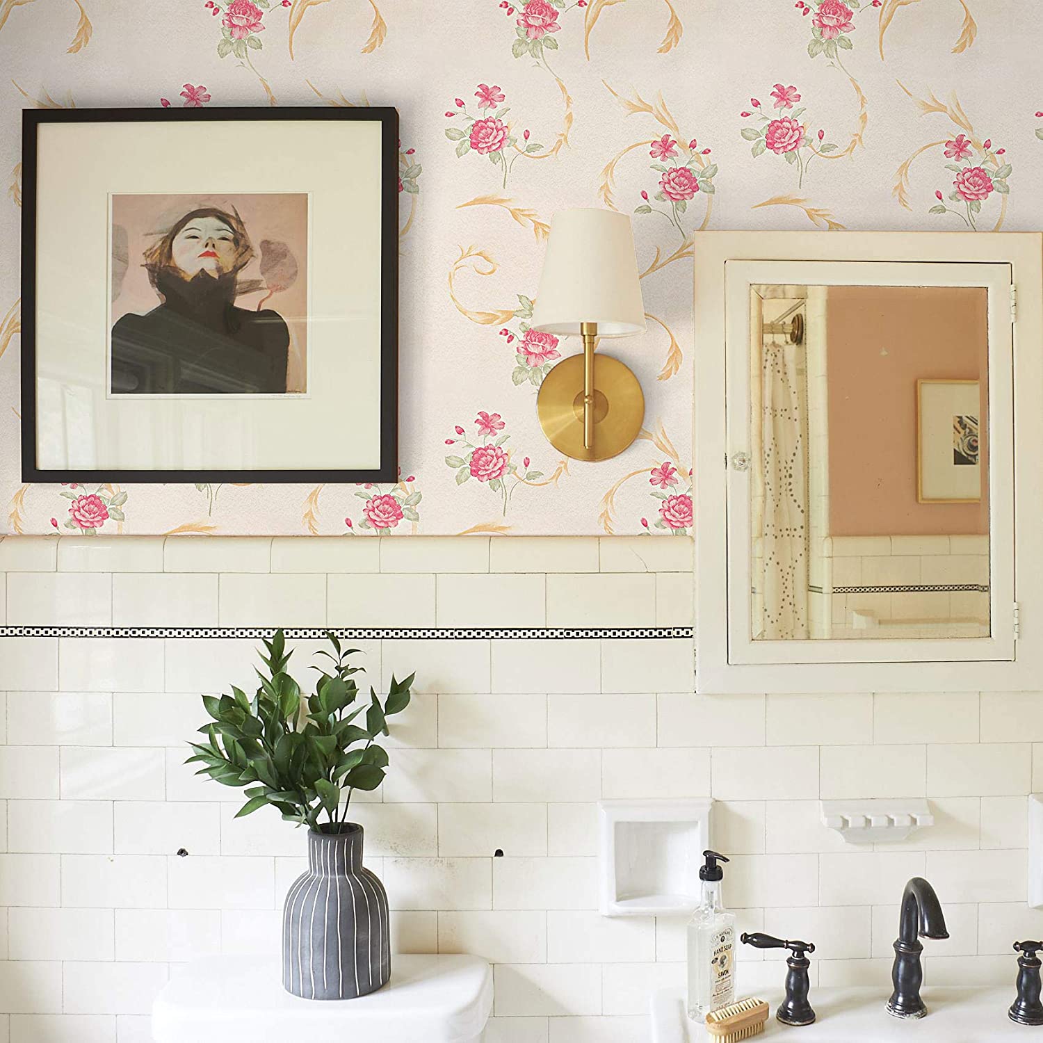 Floral Wallpaper Peel and Stick Wallpaper Rose Floral Self-Adhesive Removable Contact Paper for Shelf Drawer Home Decor