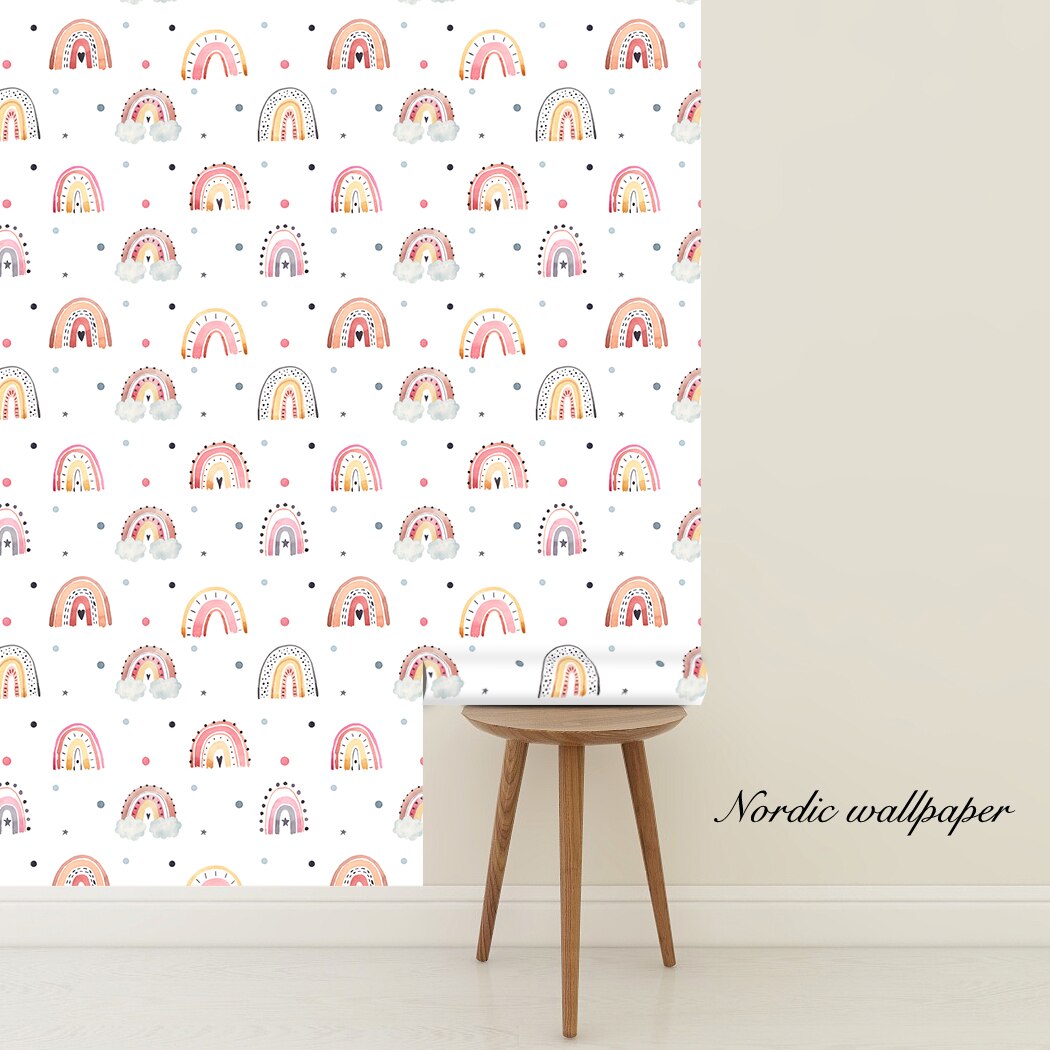 Cartoon Wallpaper Cute Rainbow Self Adhesive Wallpaper Removable Peel and Stick Contact Paper for Nursery Kids Room Decor