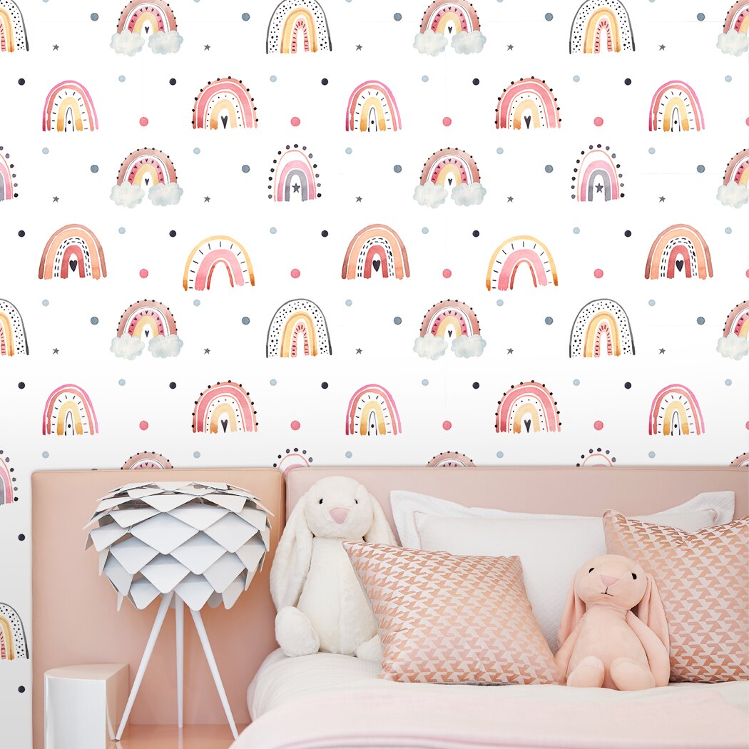Cartoon Wallpaper Cute Rainbow Self Adhesive Wallpaper Removable Peel and Stick Contact Paper for Nursery Kids Room Decor