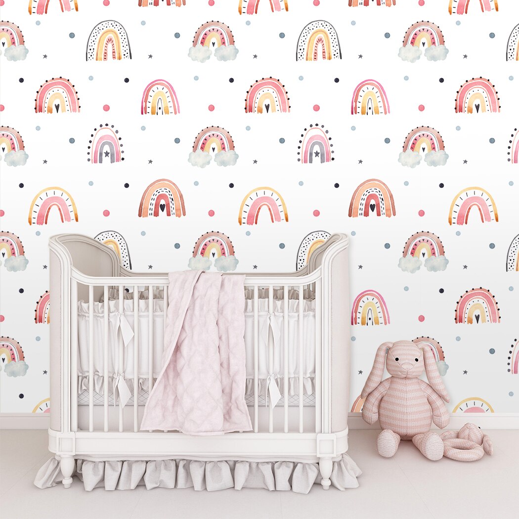 Cartoon Wallpaper Cute Rainbow Self Adhesive Wallpaper Removable Peel and Stick Contact Paper for Nursery Kids Room Decor
