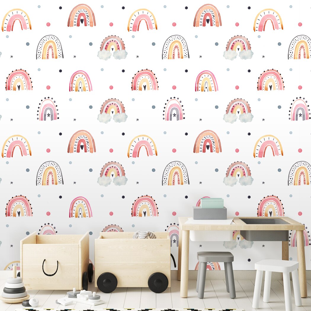 Cartoon Wallpaper Cute Rainbow Self Adhesive Wallpaper Removable Peel and Stick Contact Paper for Nursery Kids Room Decor