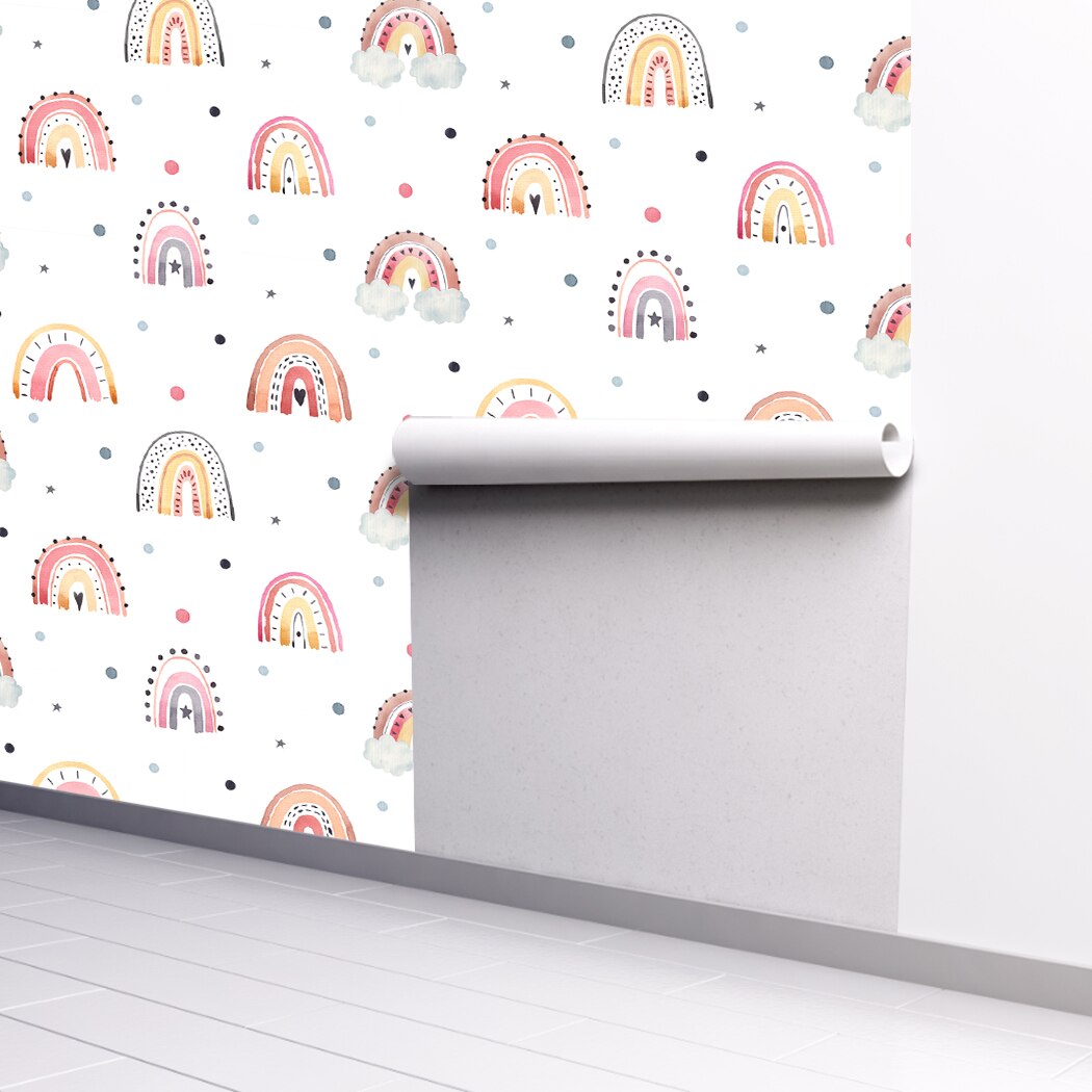 Cartoon Wallpaper Cute Rainbow Self Adhesive Wallpaper Removable Peel and Stick Contact Paper for Nursery Kids Room Decor