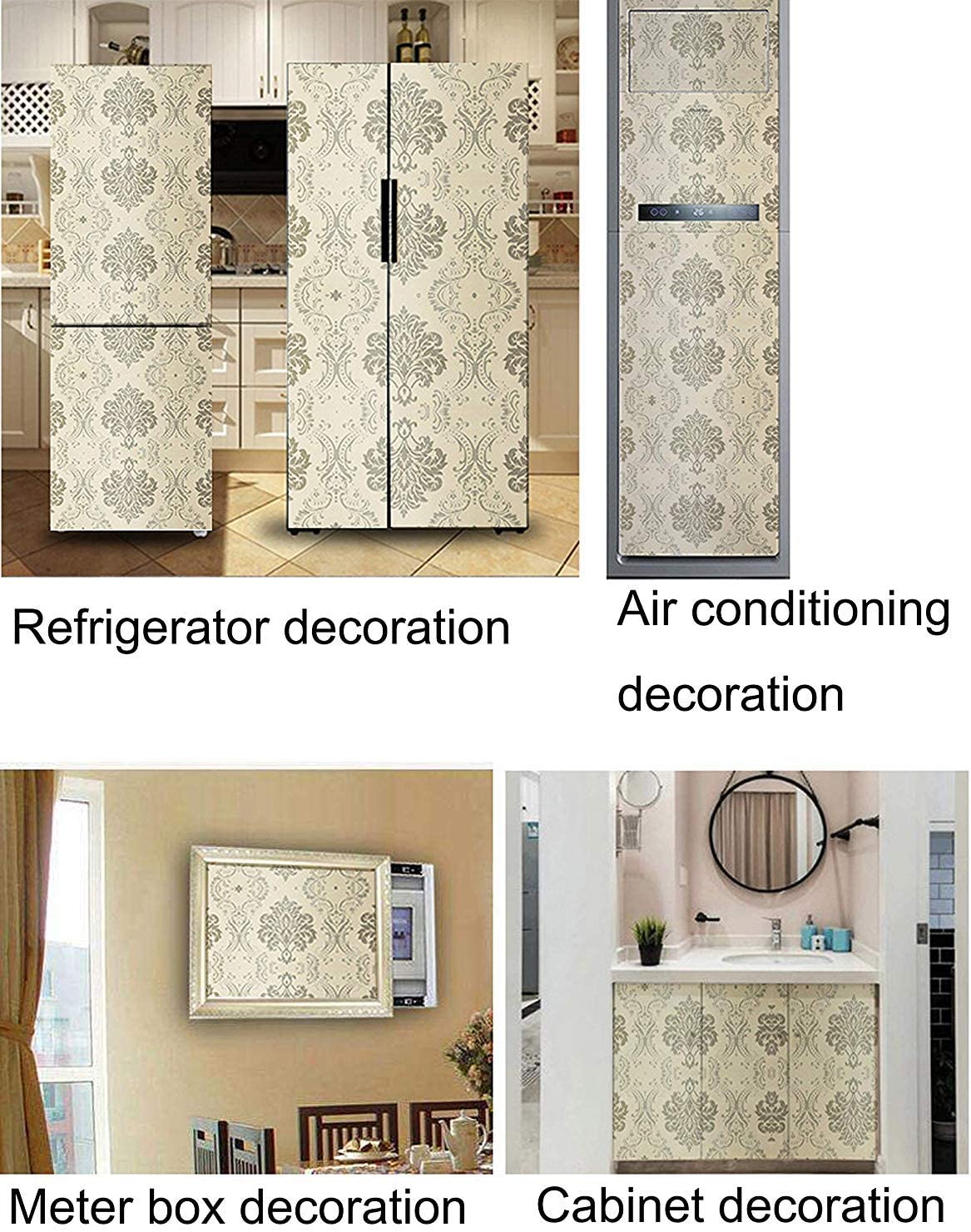 Peel and Stick Wallpaper Removable Silver Damask Wall Paper Decorative Floral Self Adhesive Wallpaper Waterproof Wall Stickers