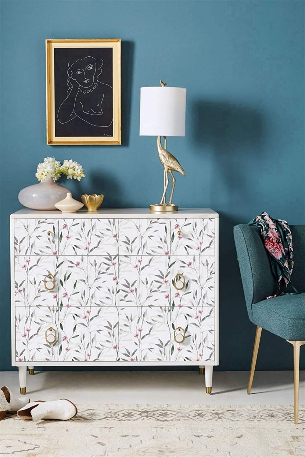 HaoHome Peel and Stick Floral Wallpaper Wall Murals Vinyl Self Adhesive Wall Paper Design for Walls Bedroom Home Decor