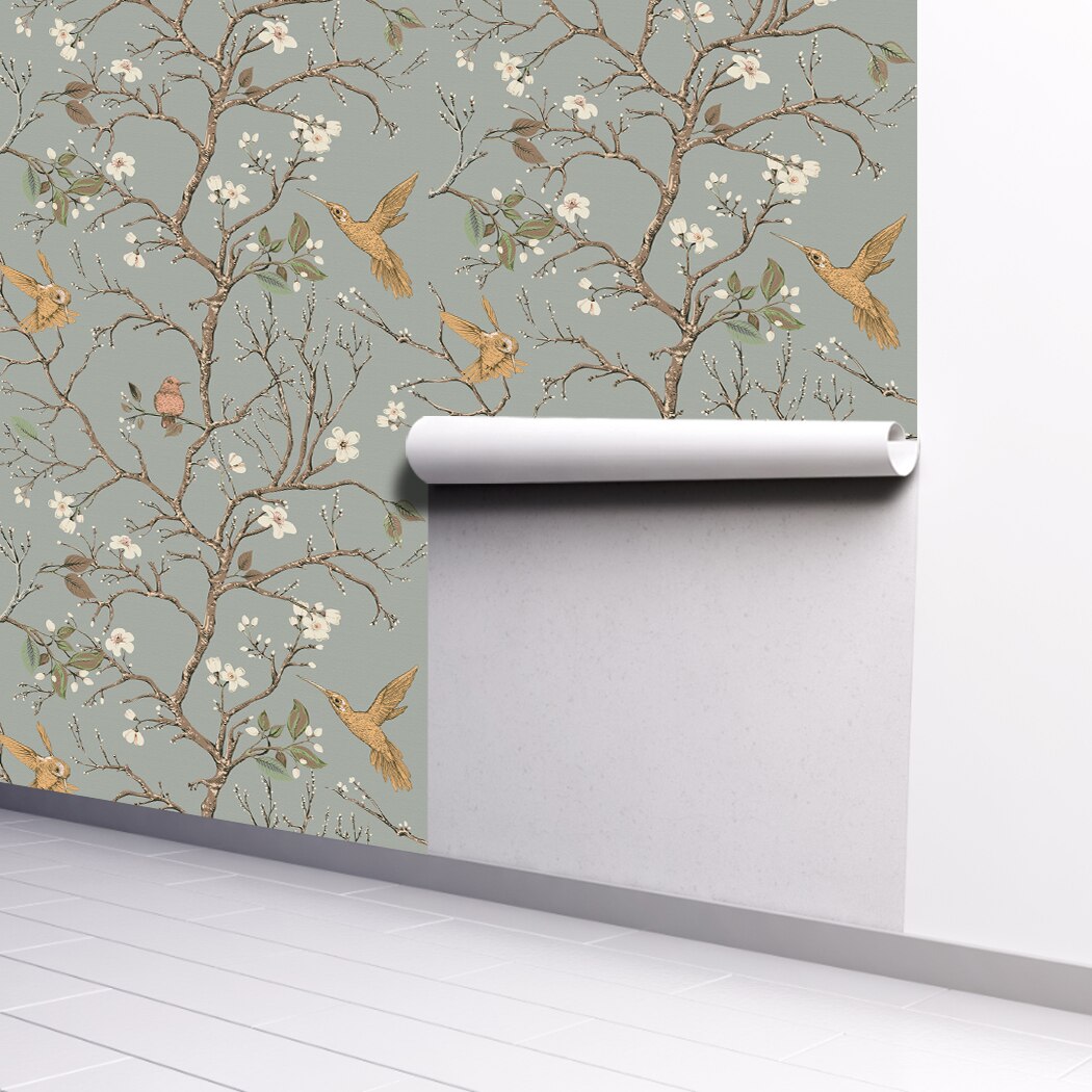 Bird Wallpaper Removable Self Adhesive Printed Wall Paper Decorative Floral Vintage Peel and Stick Contact Paper Shelf Drawer