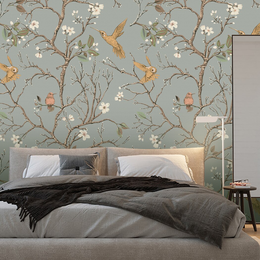 Bird Wallpaper Removable Self Adhesive Printed Wall Paper Decorative Floral Vintage Peel and Stick Contact Paper Shelf Drawer