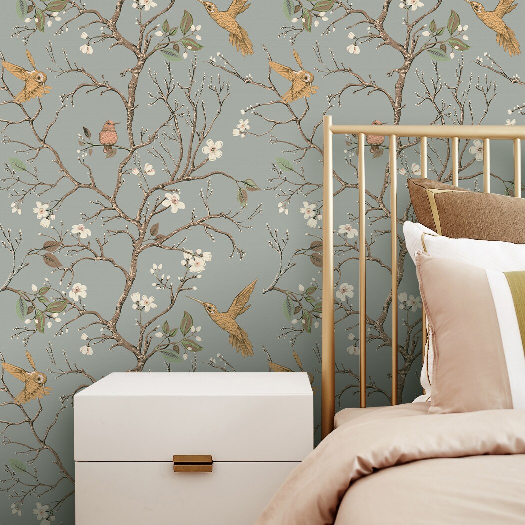 Bird Wallpaper Removable Self Adhesive Printed Wall Paper Decorative Floral Vintage Peel and Stick Contact Paper Shelf Drawer