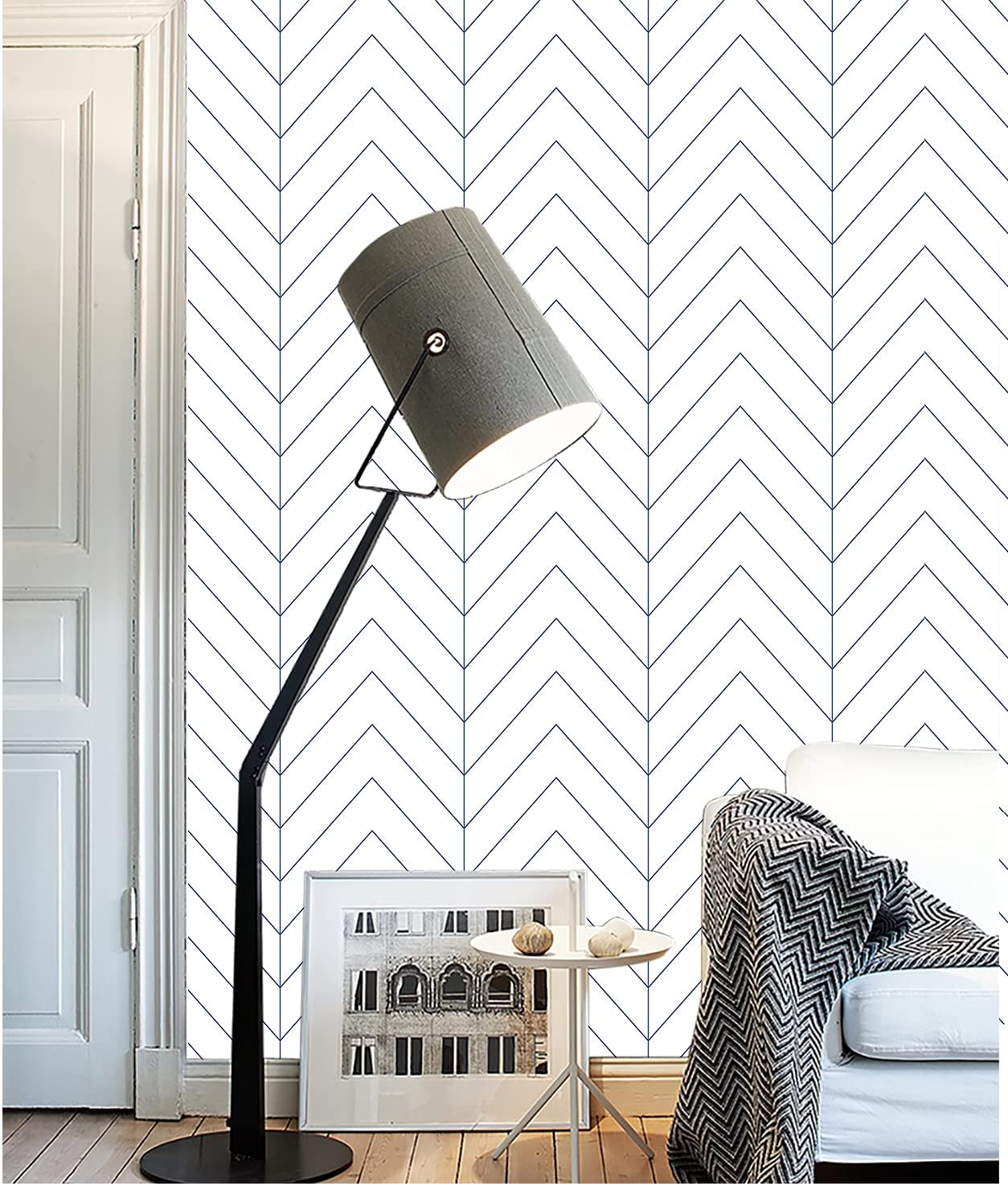 Blue Herringbone Self Adhesive Wallpaper Blue Stripes Peel and Stick Wallpaper Removable Waterproof Wall Stickers for Home Decor