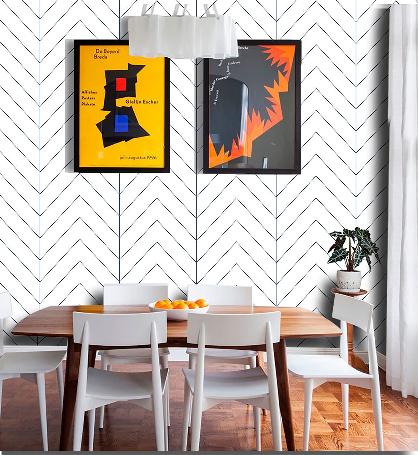 Blue Herringbone Self Adhesive Wallpaper Blue Stripes Peel and Stick Wallpaper Removable Waterproof Wall Stickers for Home Decor