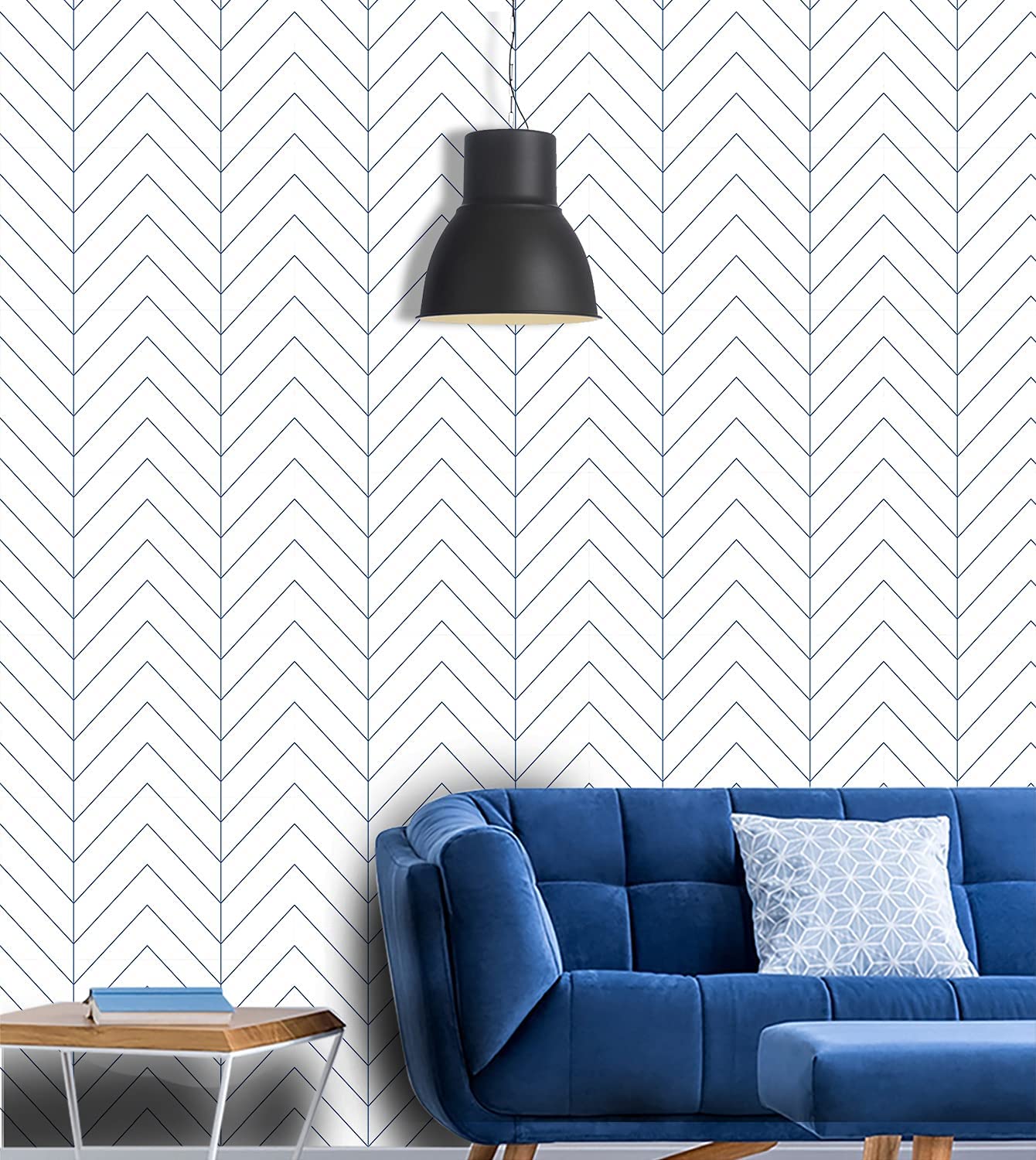 Blue Herringbone Self Adhesive Wallpaper Blue Stripes Peel and Stick Wallpaper Removable Waterproof Wall Stickers for Home Decor