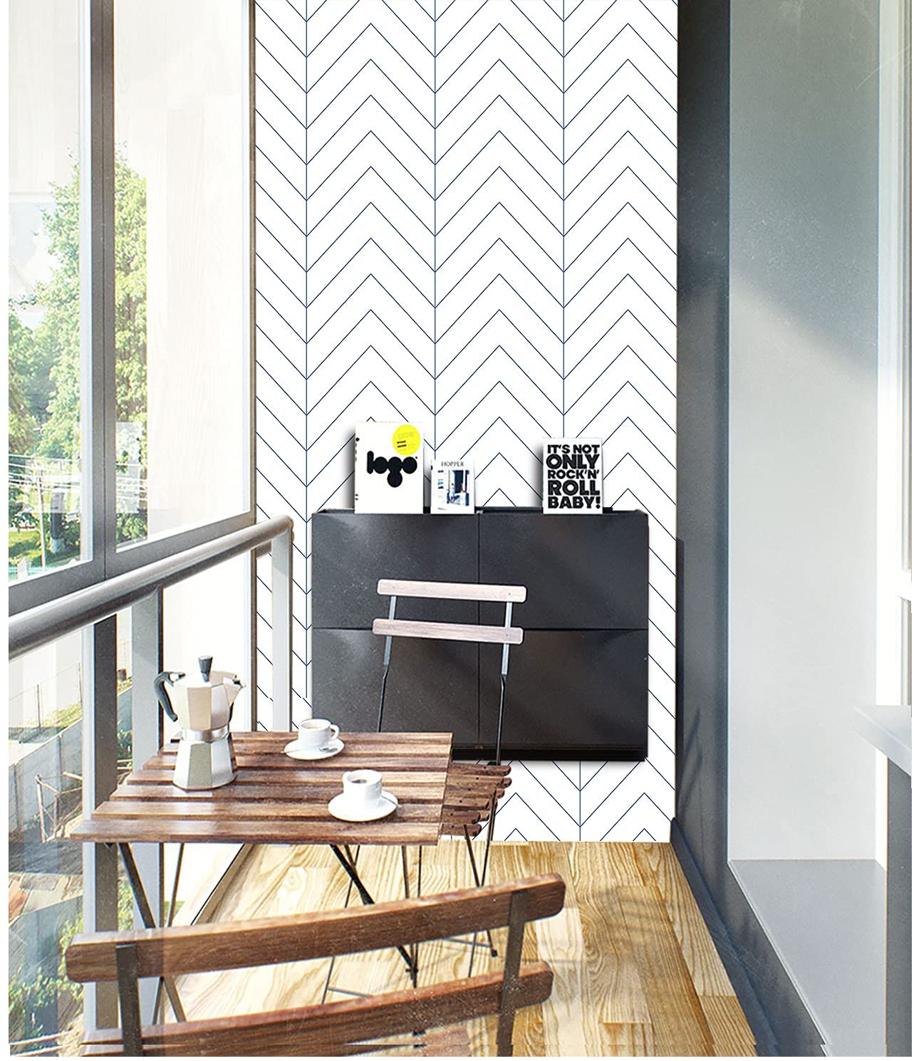 Blue Herringbone Self Adhesive Wallpaper Blue Stripes Peel and Stick Wallpaper Removable Waterproof Wall Stickers for Home Decor