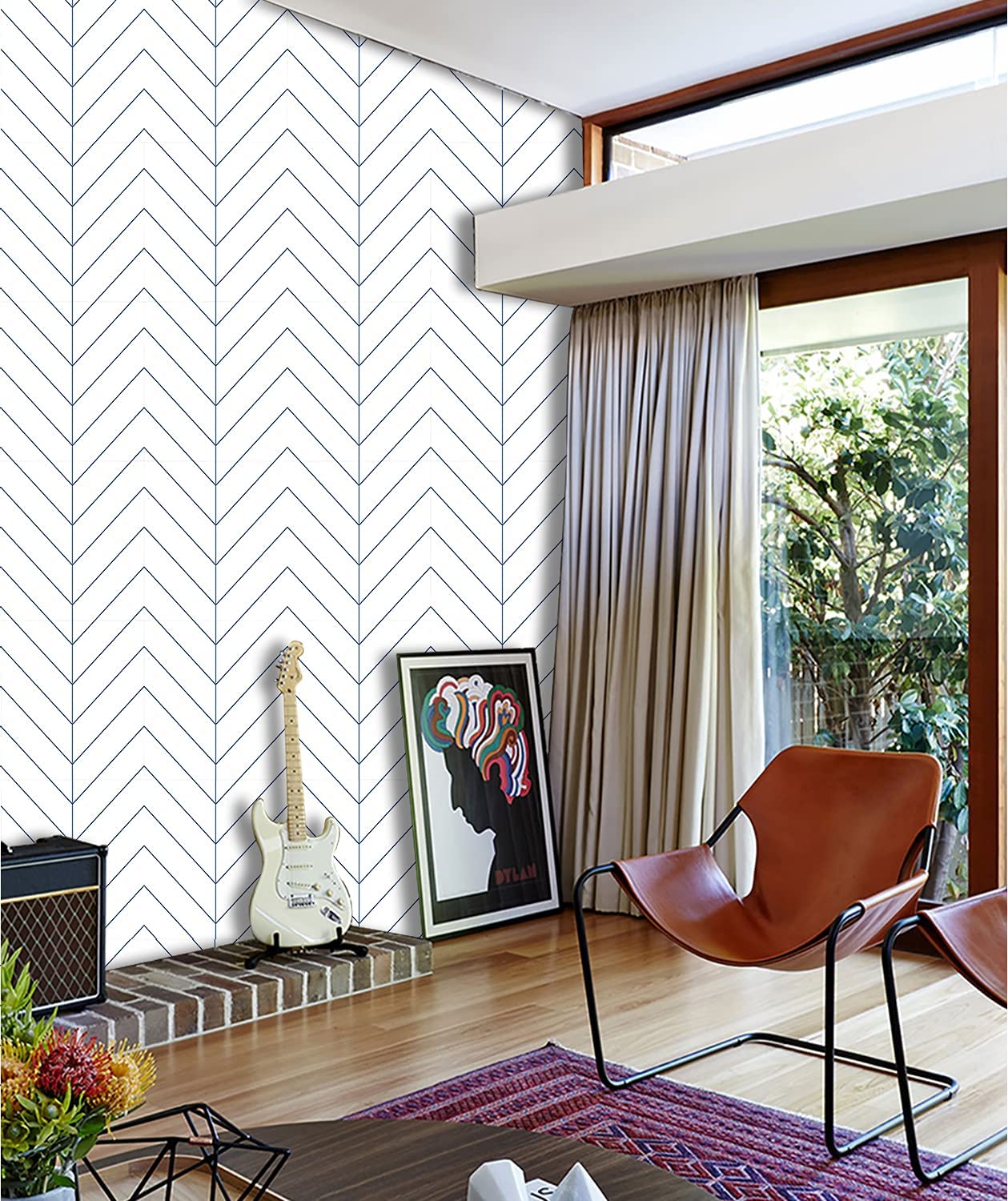 Blue Herringbone Self Adhesive Wallpaper Blue Stripes Peel and Stick Wallpaper Removable Waterproof Wall Stickers for Home Decor