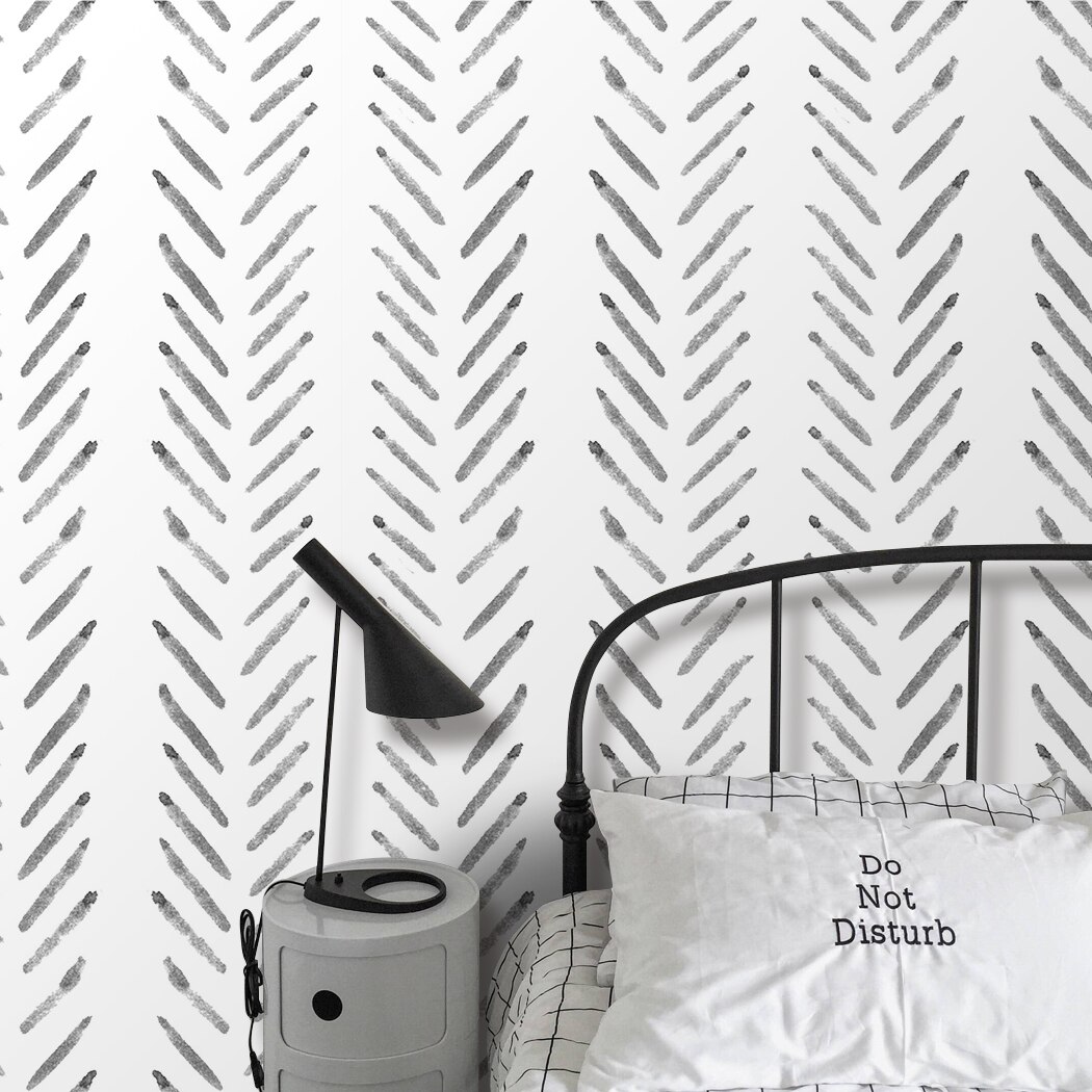 Herringbone Lines Geometry Prepasted Self-Adhesive Wallpaper Black and White Modern Stripe Vinyl Peel and Stick Wallpaper Wall