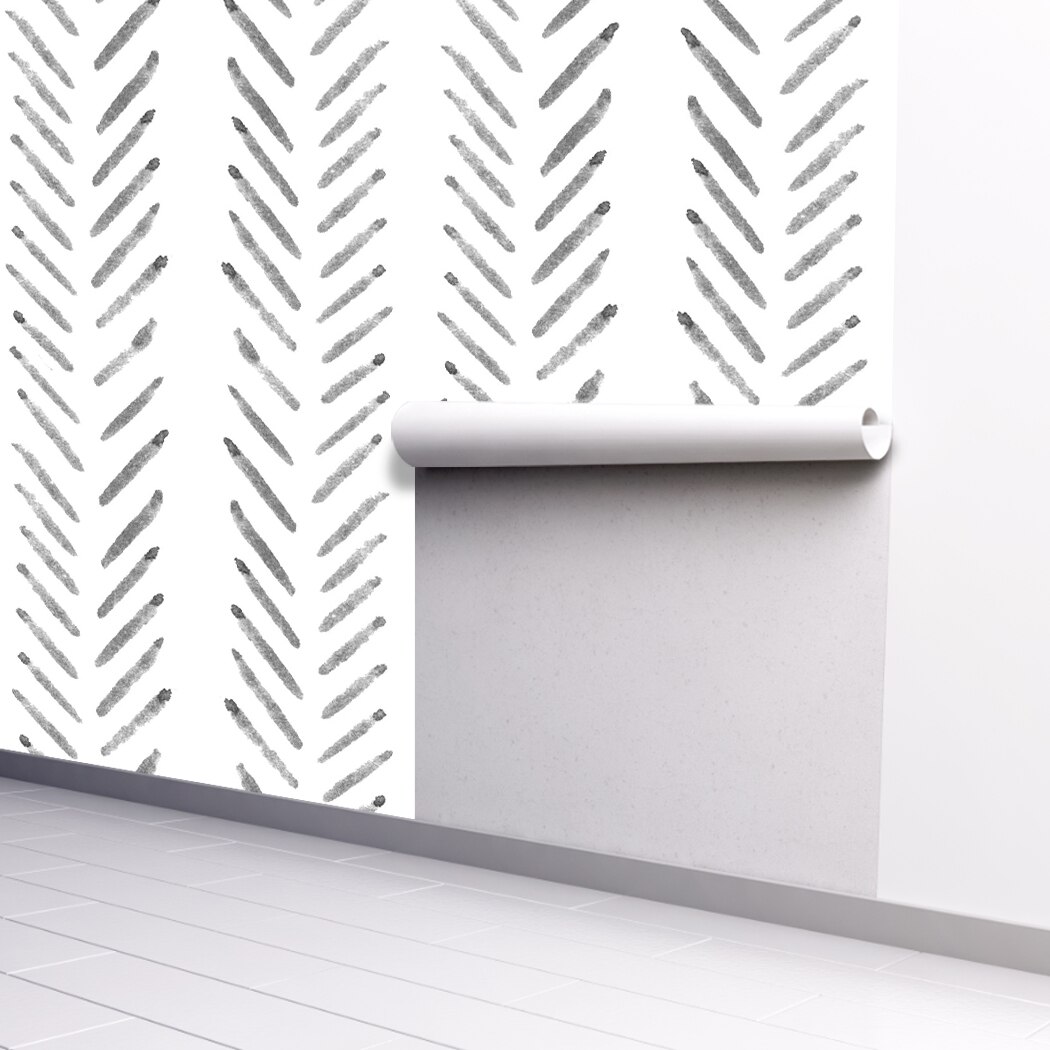 Herringbone Lines Geometry Prepasted Self-Adhesive Wallpaper Black and White Modern Stripe Vinyl Peel and Stick Wallpaper Wall