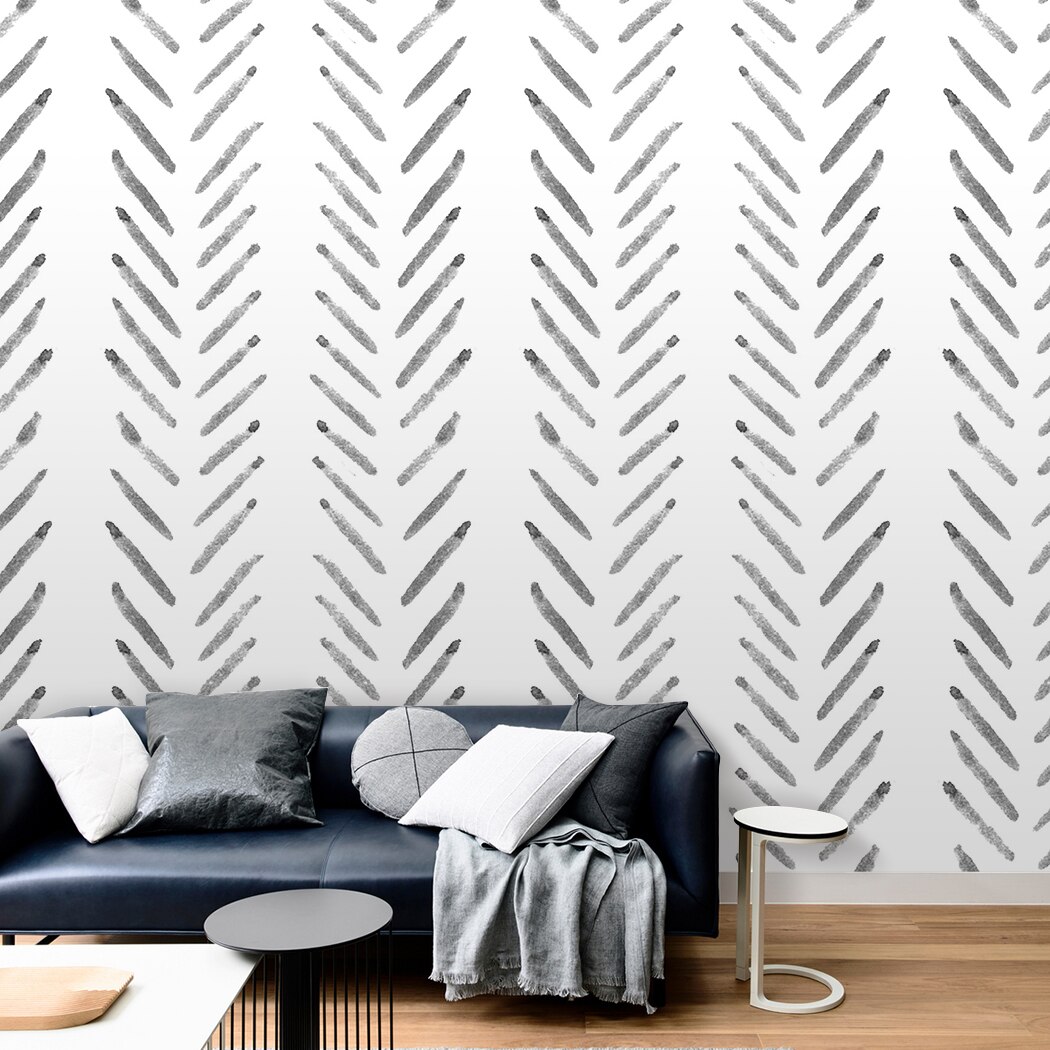 Herringbone Lines Geometry Prepasted Self-Adhesive Wallpaper Black and White Modern Stripe Vinyl Peel and Stick Wallpaper Wall