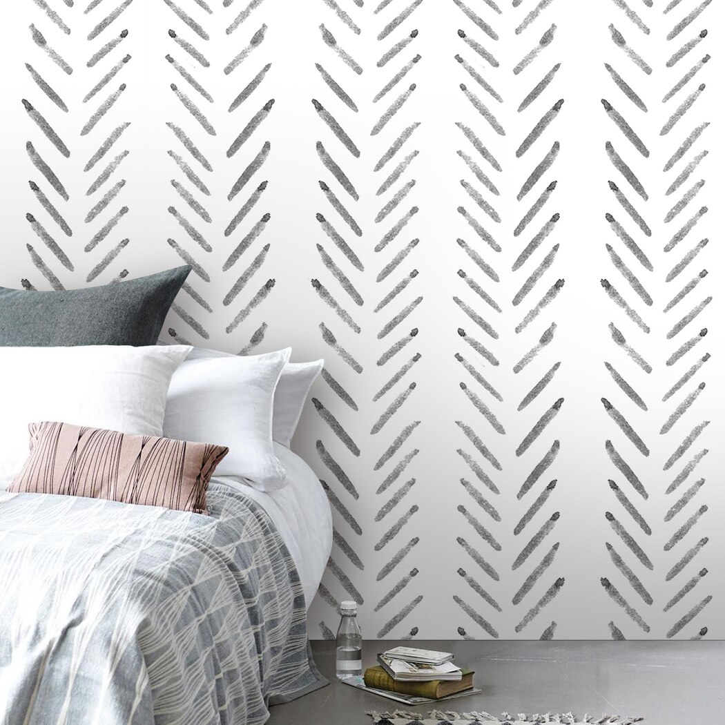 Herringbone Lines Geometry Prepasted Self-Adhesive Wallpaper Black and White Modern Stripe Vinyl Peel and Stick Wallpaper Wall