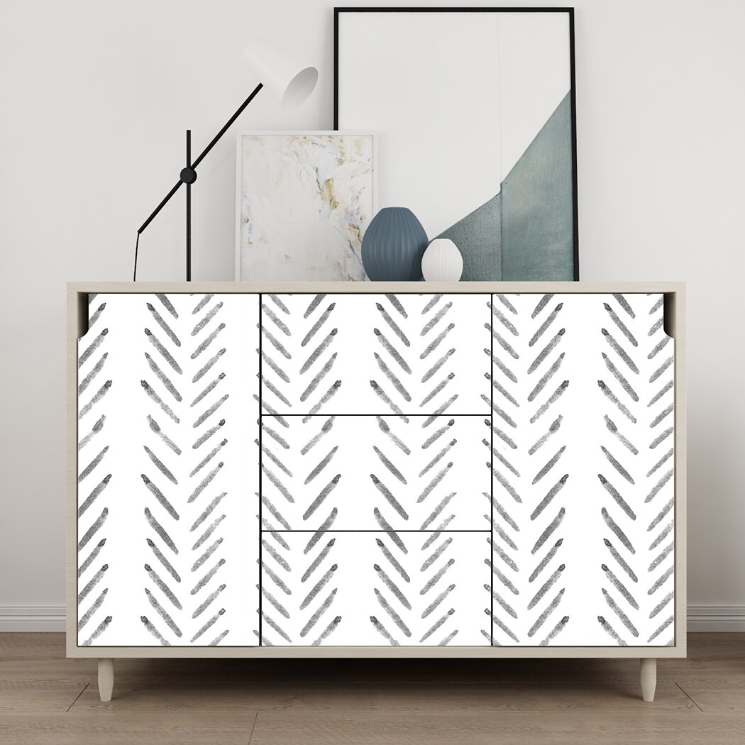 Herringbone Lines Geometry Prepasted Self-Adhesive Wallpaper Black and White Modern Stripe Vinyl Peel and Stick Wallpaper Wall