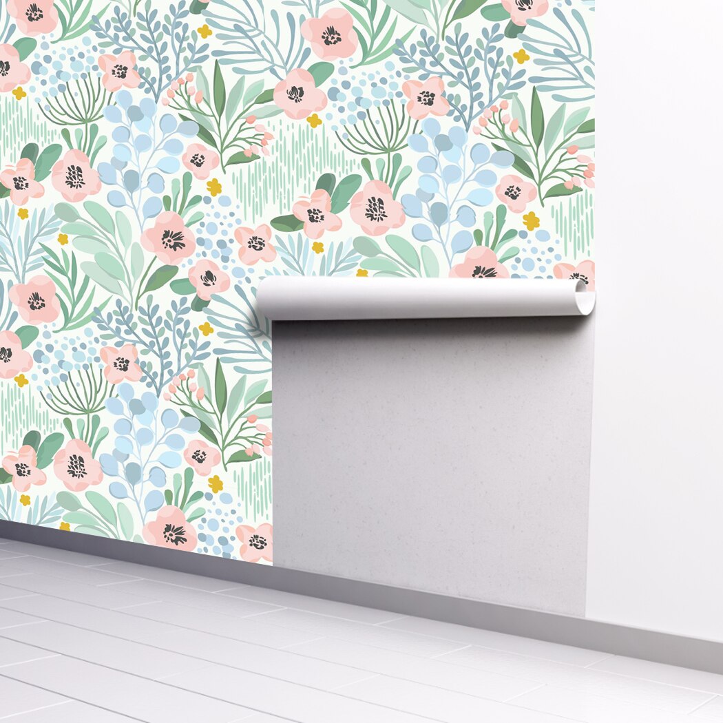 Watercolor Pink Floral Peel and Stick Wallpaper Vinyl Self Adhesive Removable Waterproof Wallpaper for Bathroom Cabinet Decor