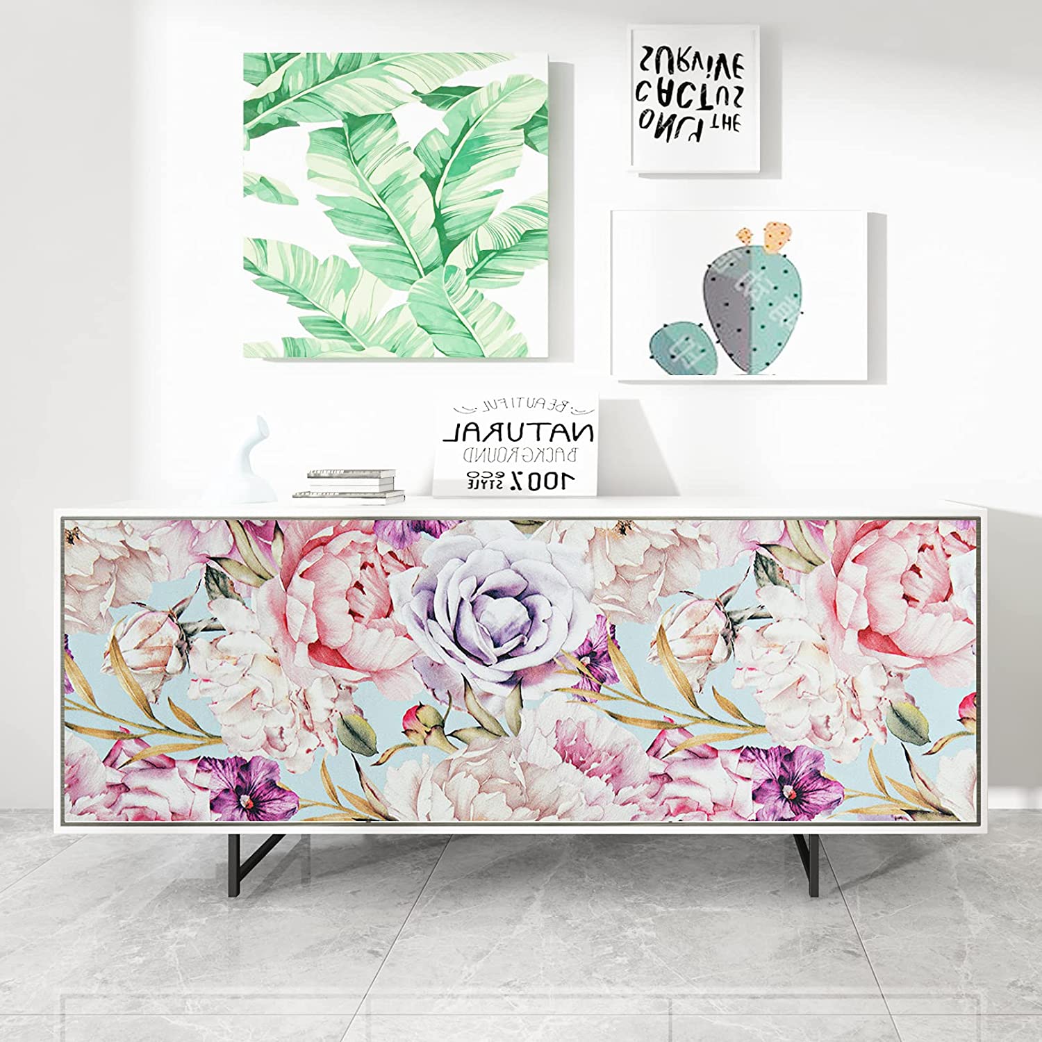 Purple Floral Self Adhesive Waterproof Kitchen Peel and Stick Wallpaper Backsplash Removable Contact Paper for Wall Home Decor