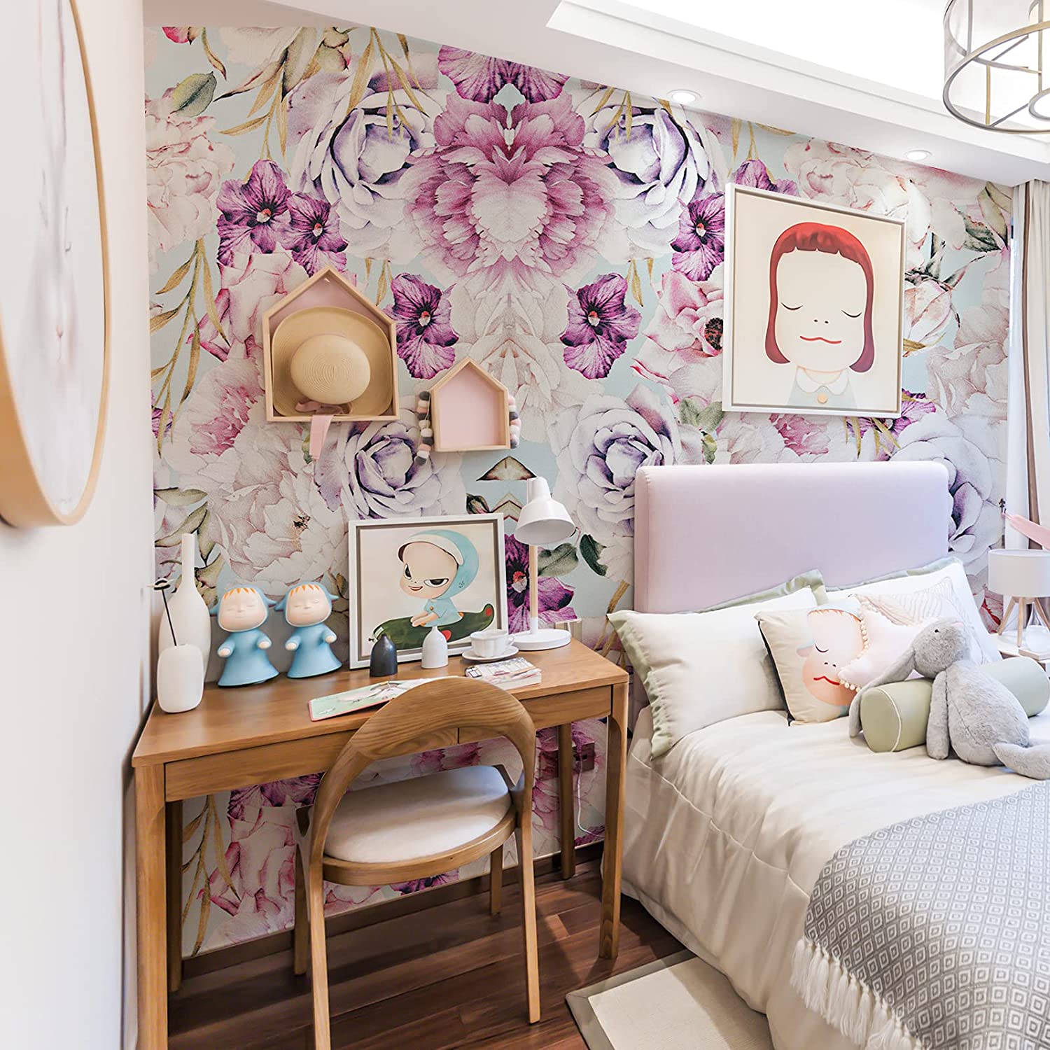 Purple Floral Self Adhesive Waterproof Kitchen Peel and Stick Wallpaper Backsplash Removable Contact Paper for Wall Home Decor