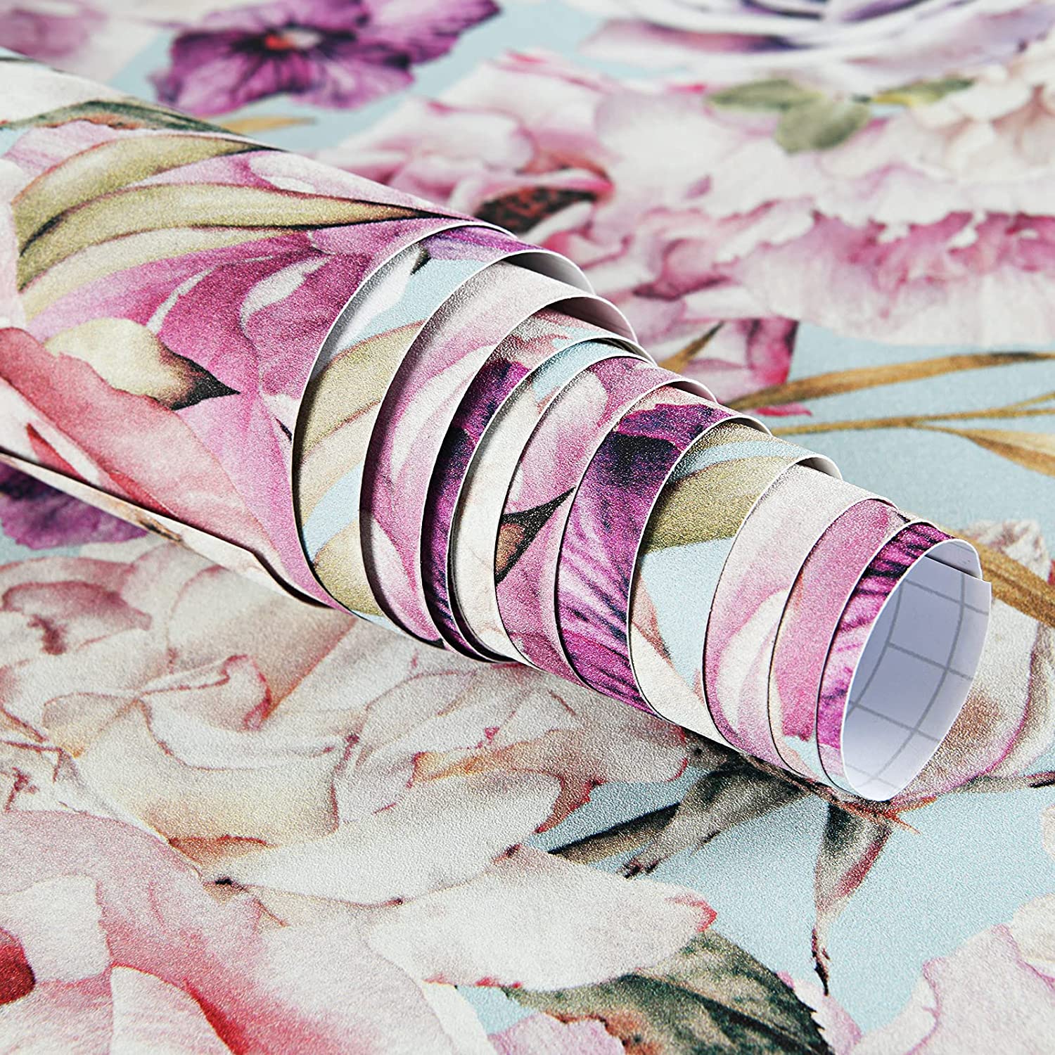 Purple Floral Self Adhesive Waterproof Kitchen Peel and Stick Wallpaper Backsplash Removable Contact Paper for Wall Home Decor