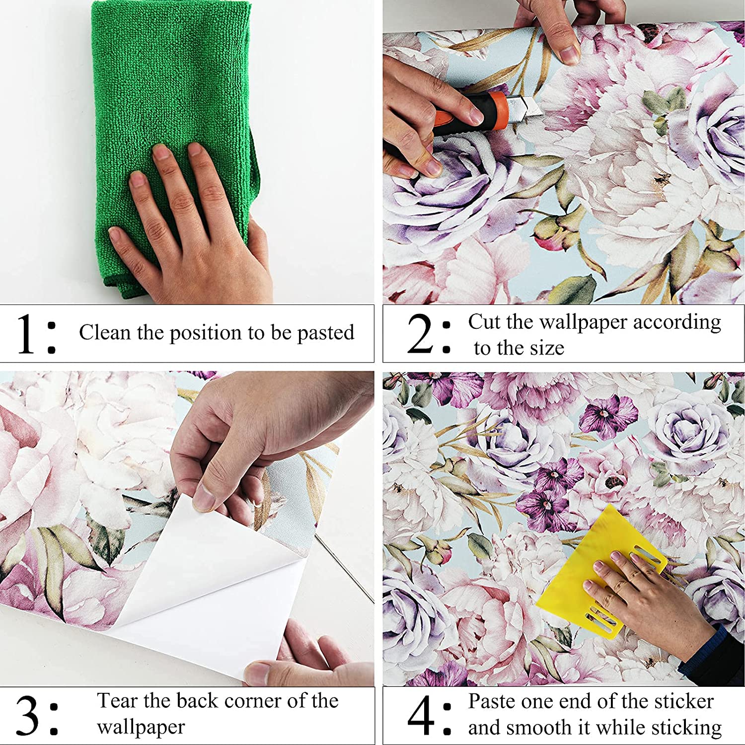 Purple Floral Self Adhesive Waterproof Kitchen Peel and Stick Wallpaper Backsplash Removable Contact Paper for Wall Home Decor