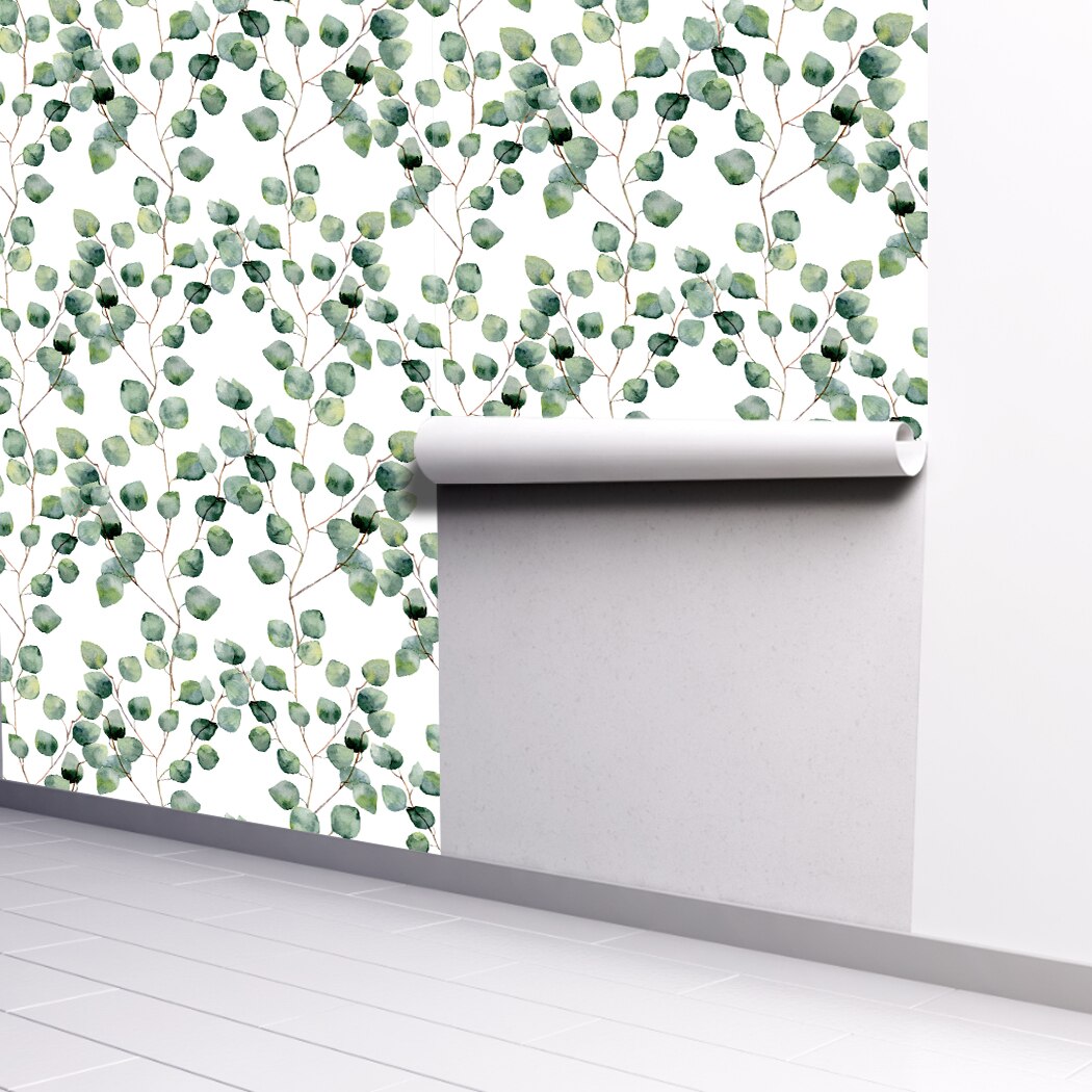Watercolor Light Green Leaf Peel and Stick Wallpaper Removable Vinyl Green Plants Self Adhesive Wall Paper Wall Renovation