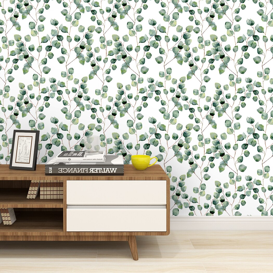 Watercolor Light Green Leaf Peel and Stick Wallpaper Removable Vinyl Green Plants Self Adhesive Wall Paper Wall Renovation