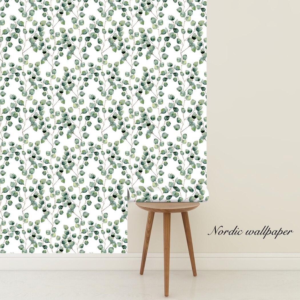 Watercolor Light Green Leaf Peel and Stick Wallpaper Removable Vinyl Green Plants Self Adhesive Wall Paper Wall Renovation