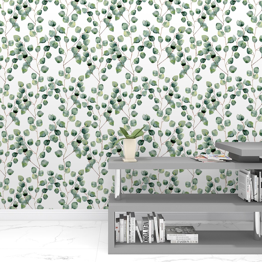 Watercolor Light Green Leaf Peel and Stick Wallpaper Removable Vinyl Green Plants Self Adhesive Wall Paper Wall Renovation