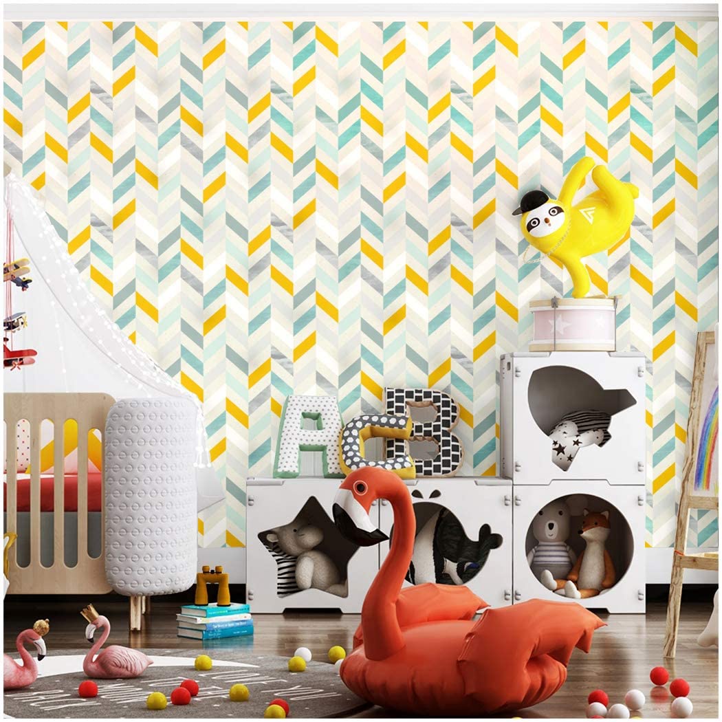 HaoHome 3m Multicolor Herringbone Peel and Stick Wallpaper Self-Adhesive Prepasted Contact Paper Wall Mural For Living Room