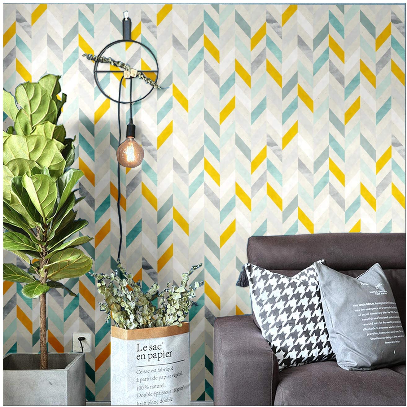 HaoHome 3m Multicolor Herringbone Peel and Stick Wallpaper Self-Adhesive Prepasted Contact Paper Wall Mural For Living Room
