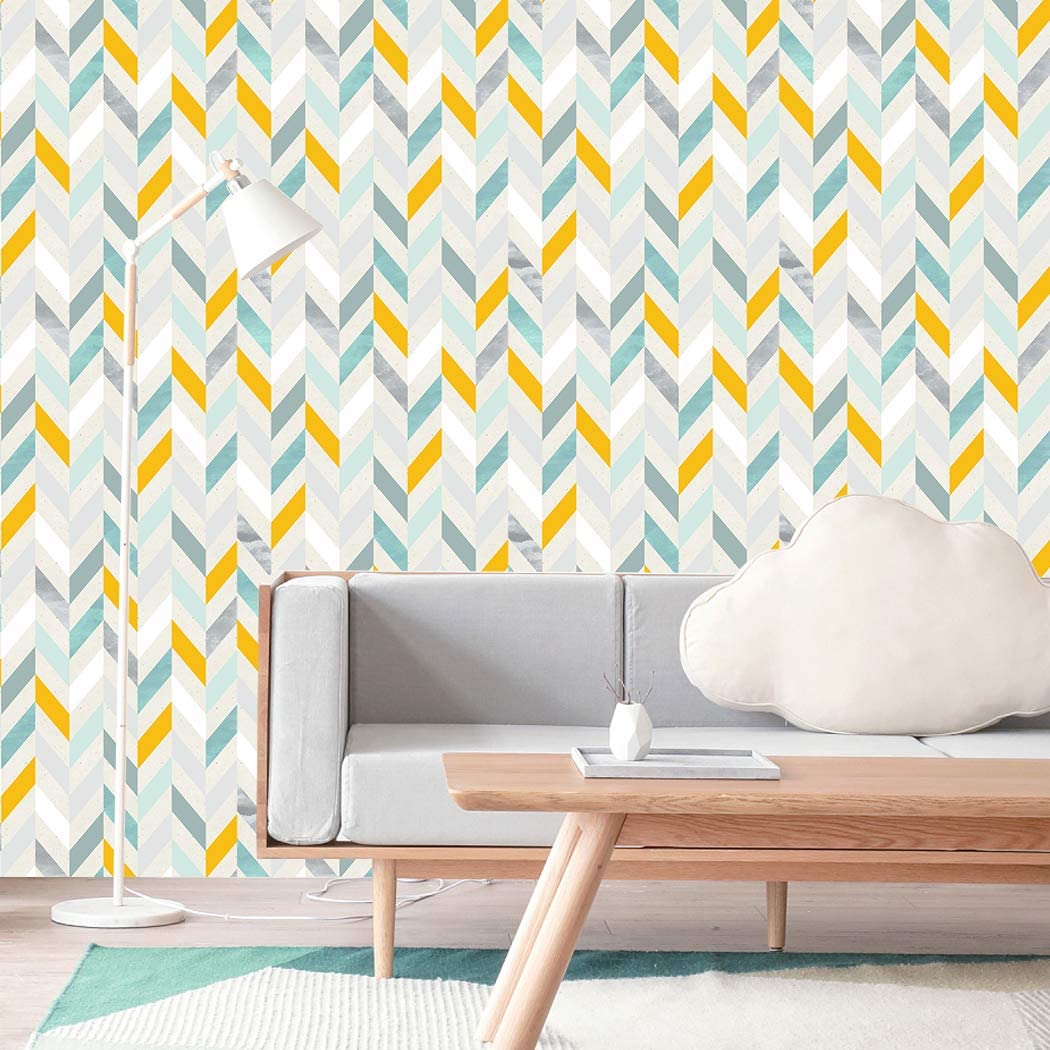 HaoHome 3m Multicolor Herringbone Peel and Stick Wallpaper Self-Adhesive Prepasted Contact Paper Wall Mural For Living Room