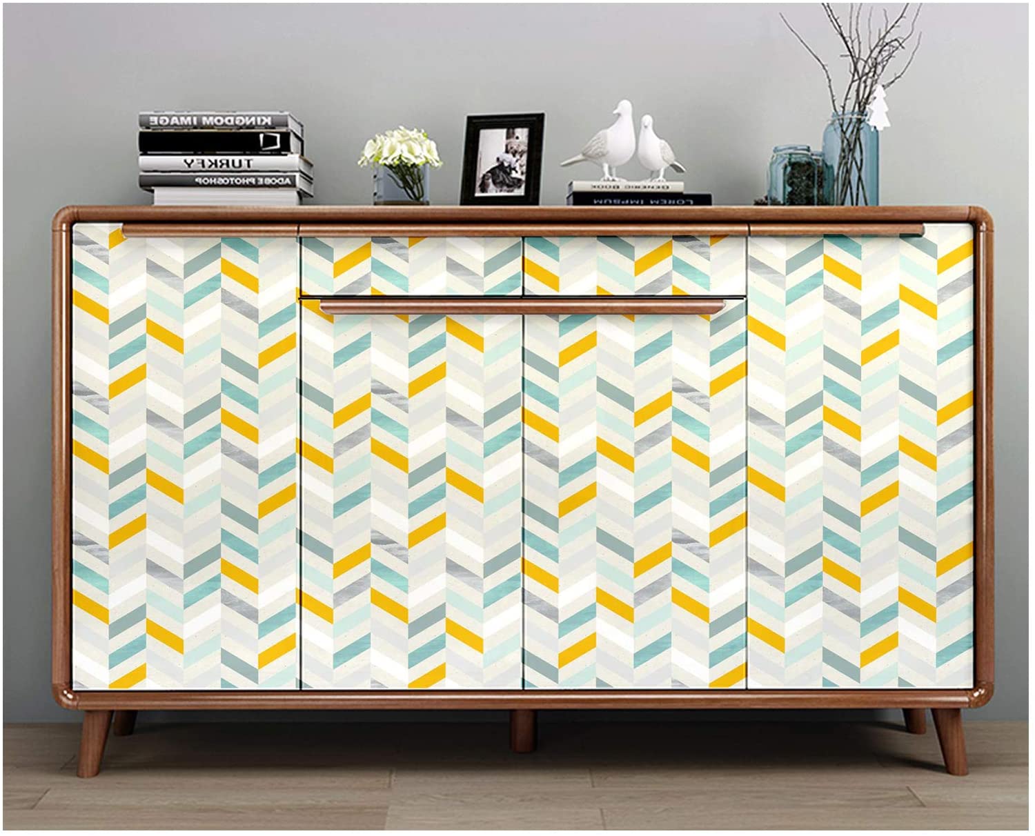 HaoHome 3m Multicolor Herringbone Peel and Stick Wallpaper Self-Adhesive Prepasted Contact Paper Wall Mural For Living Room