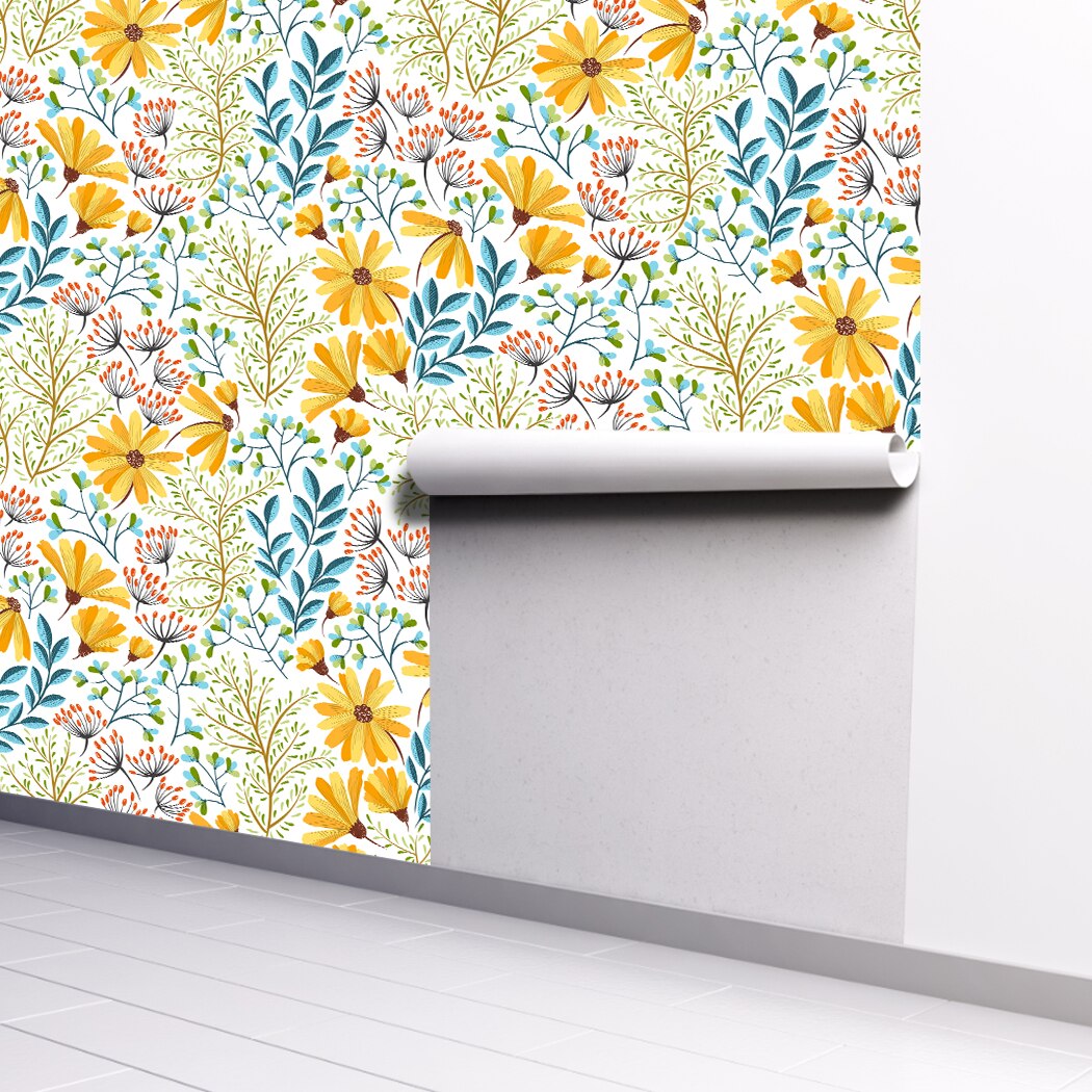 Yellow Floral Peel and Stick Wallpaper Waterproof Flower Self Adhesive Contact Paper Vinyl Film for Bedroom Living Room Decor