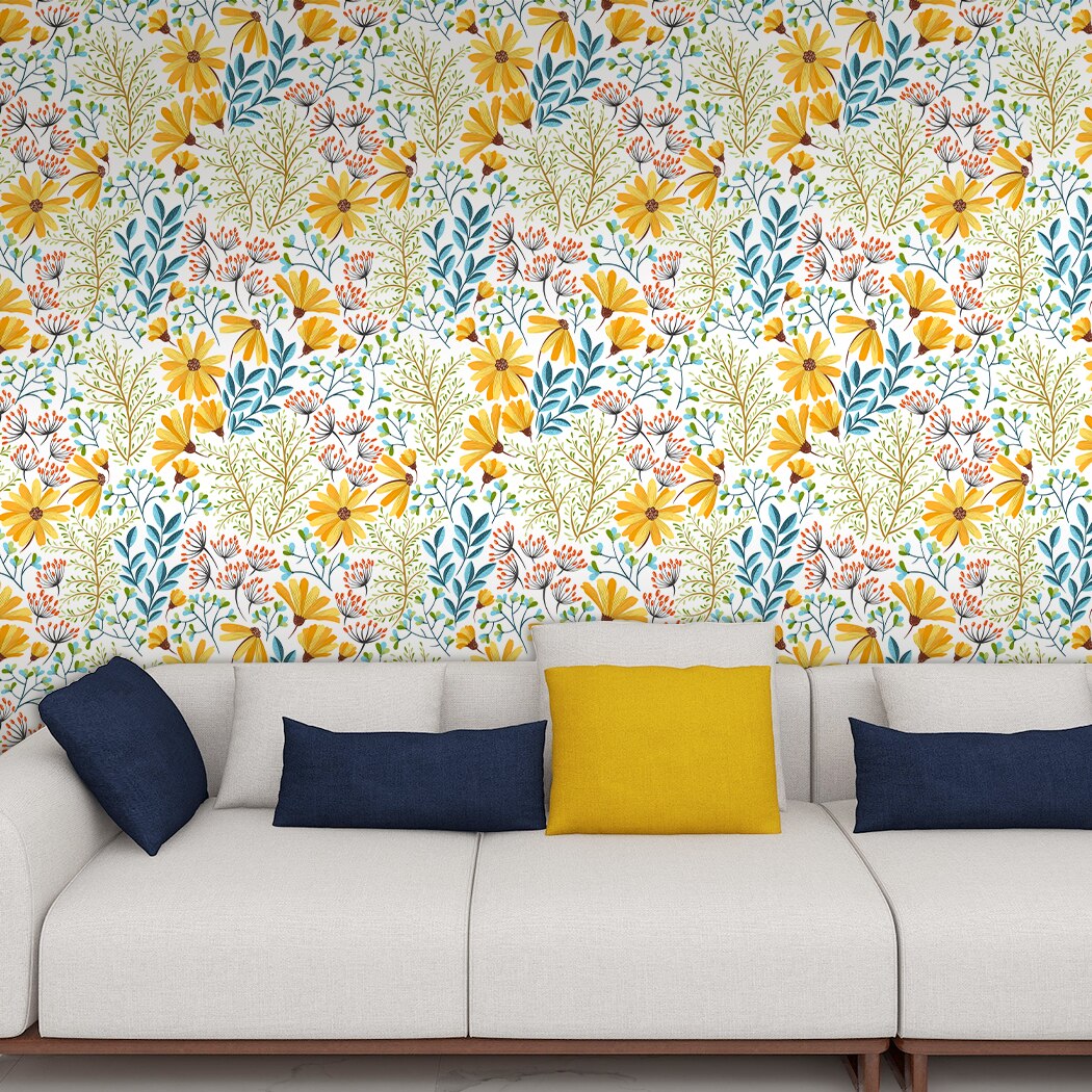 Yellow Floral Peel and Stick Wallpaper Waterproof Flower Self Adhesive Contact Paper Vinyl Film for Bedroom Living Room Decor