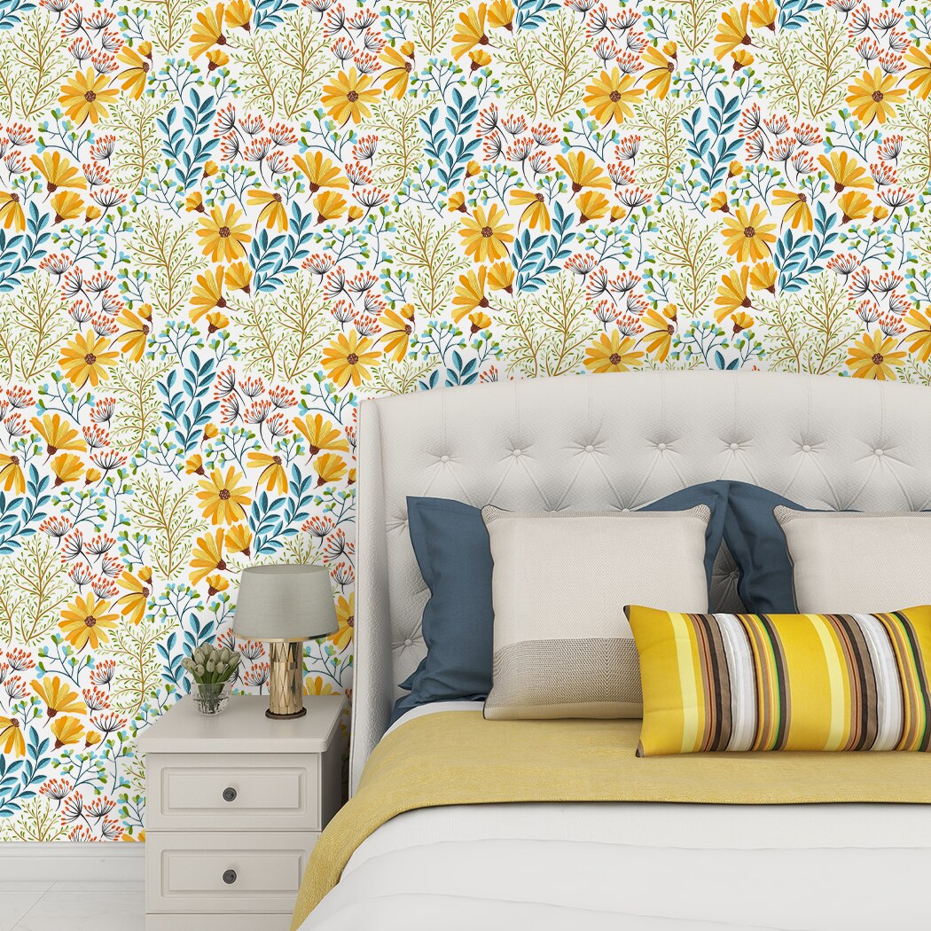 Yellow Floral Peel and Stick Wallpaper Waterproof Flower Self Adhesive Contact Paper Vinyl Film for Bedroom Living Room Decor