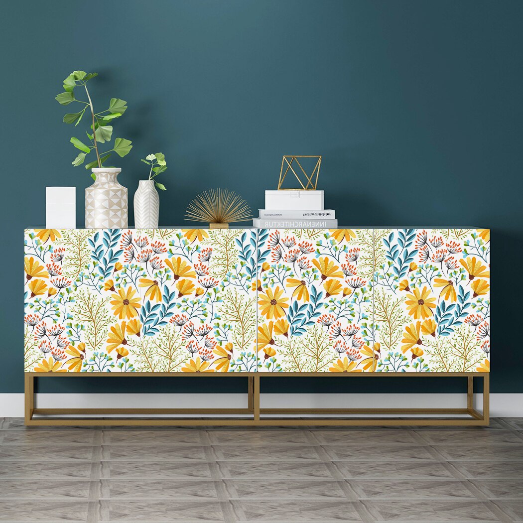 Yellow Floral Peel and Stick Wallpaper Waterproof Flower Self Adhesive Contact Paper Vinyl Film for Bedroom Living Room Decor