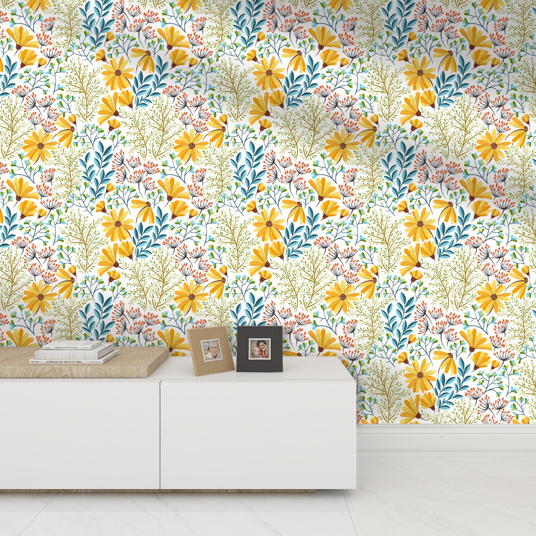 Yellow Floral Peel and Stick Wallpaper Waterproof Flower Self Adhesive Contact Paper Vinyl Film for Bedroom Living Room Decor