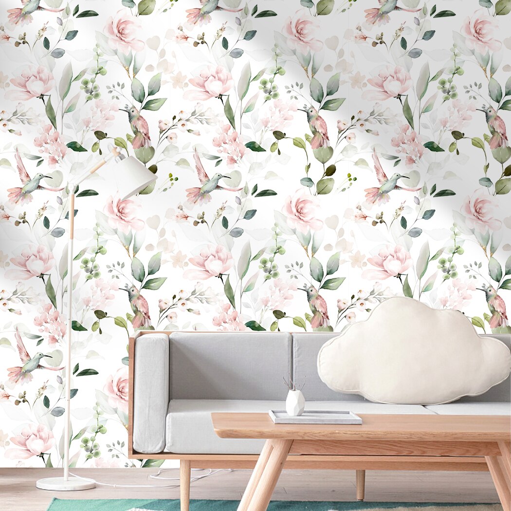 Pink Peony Peel and Stick Wallpaper Vintage Self Adhesive Flower Birds Wallpaper Removable Paper Wall Covering Shelf Drawer