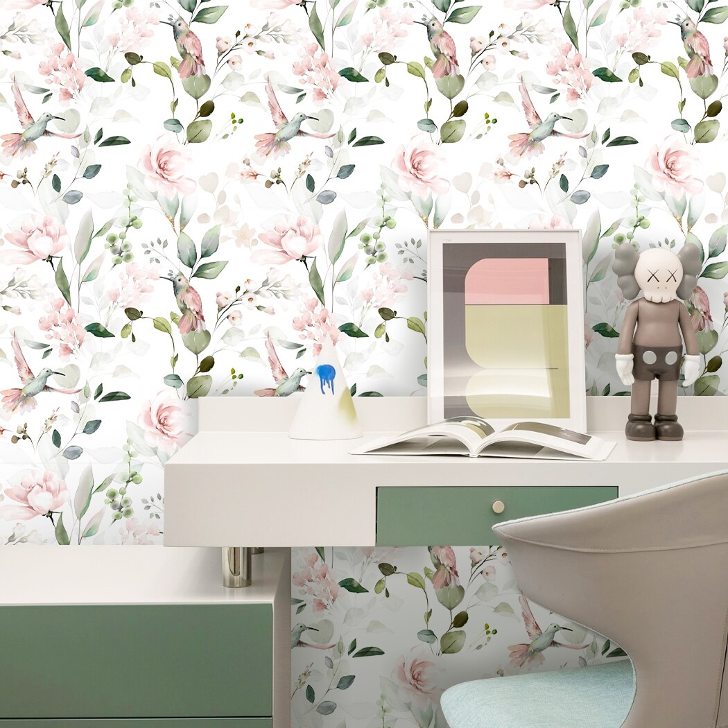 Pink Peony Peel and Stick Wallpaper Vintage Self Adhesive Flower Birds Wallpaper Removable Paper Wall Covering Shelf Drawer