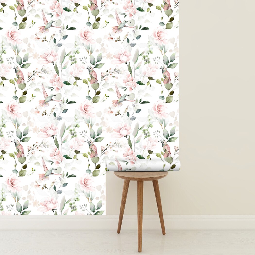 Pink Peony Peel and Stick Wallpaper Vintage Self Adhesive Flower Birds Wallpaper Removable Paper Wall Covering Shelf Drawer