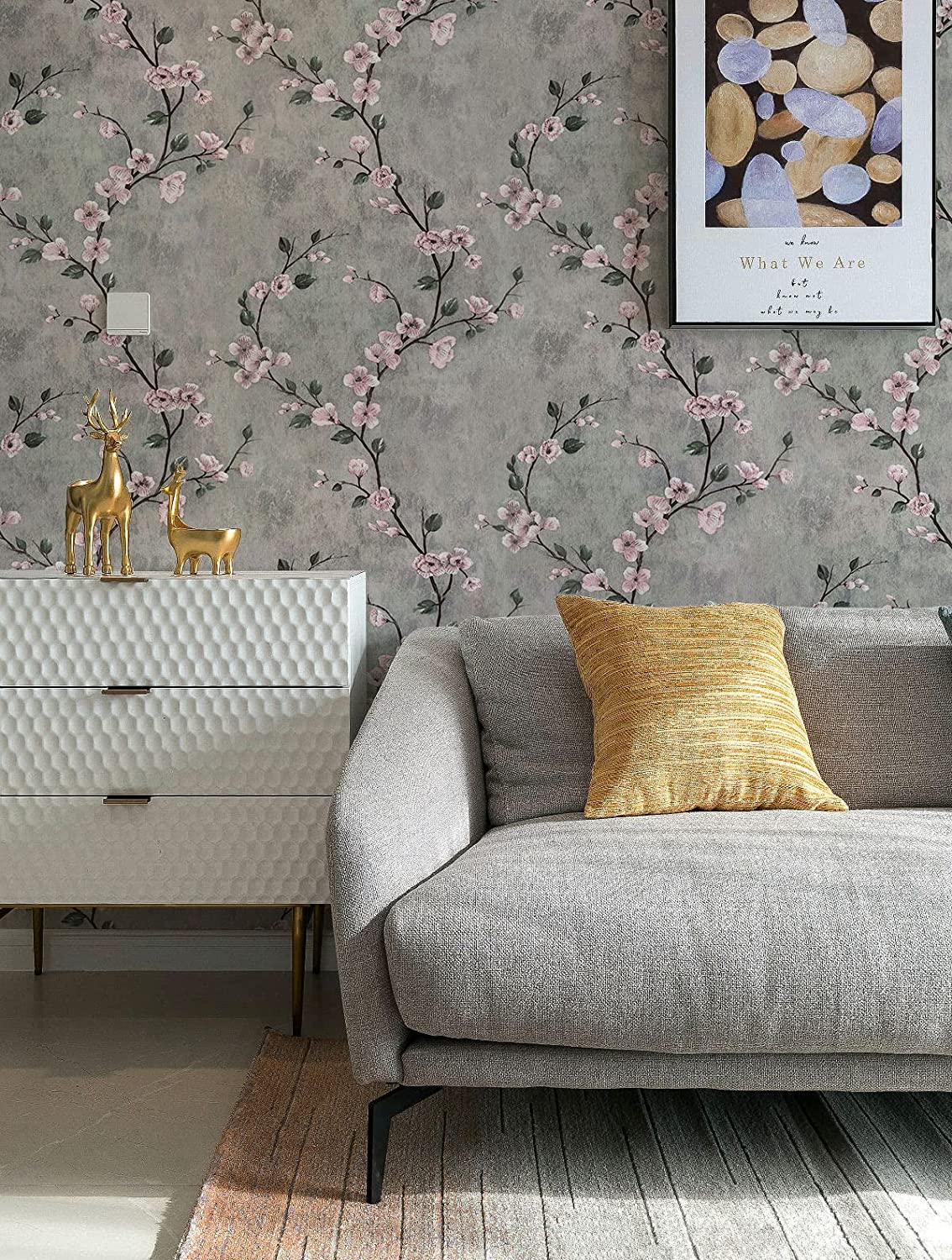 Floral Wallpaper Grey Peel and Stick Wallpaper Flower Self Adhesive Wall Paper Roll Removable Contact Paper Decorative