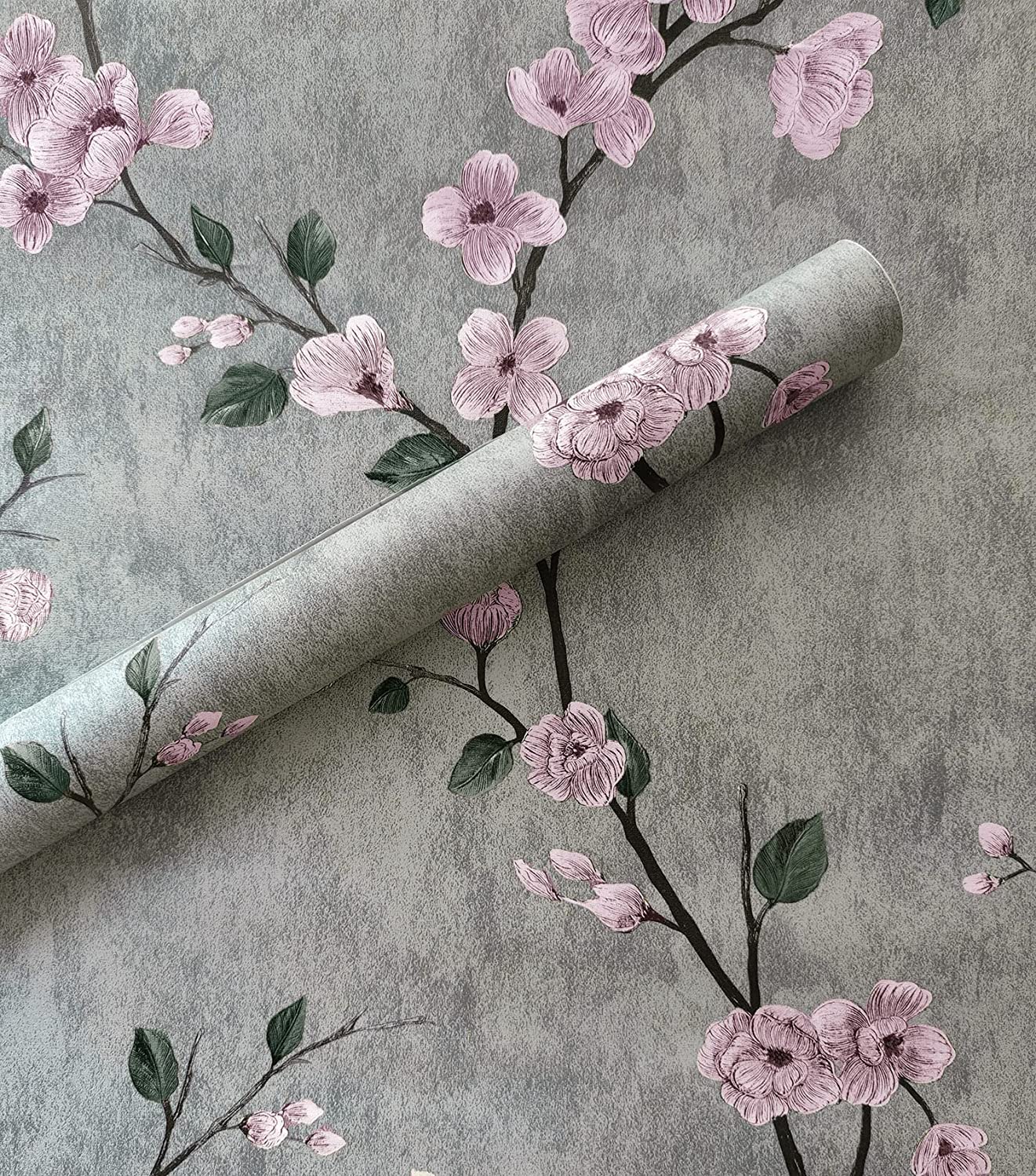 Floral Wallpaper Grey Peel and Stick Wallpaper Flower Self Adhesive Wall Paper Roll Removable Contact Paper Decorative