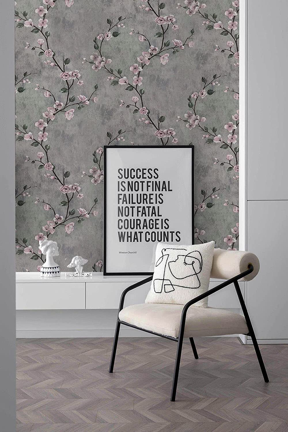 Floral Wallpaper Grey Peel and Stick Wallpaper Flower Self Adhesive Wall Paper Roll Removable Contact Paper Decorative