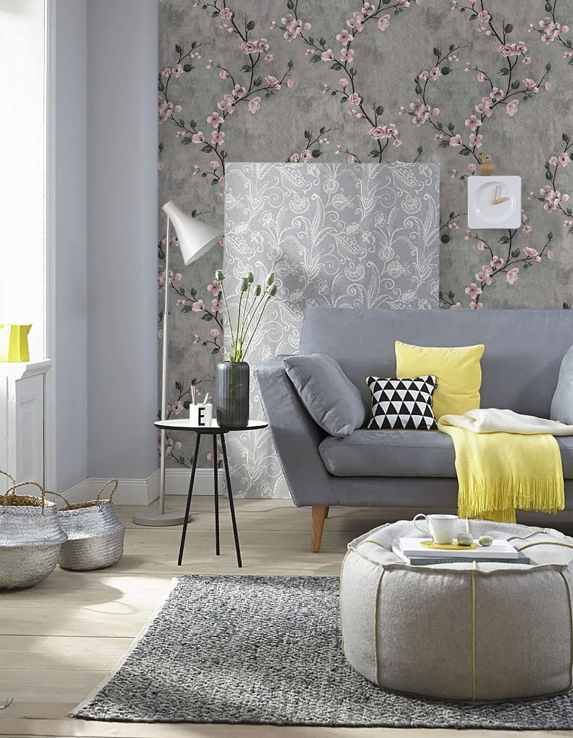 Floral Wallpaper Grey Peel and Stick Wallpaper Flower Self Adhesive Wall Paper Roll Removable Contact Paper Decorative