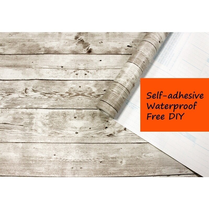 HaoHome Reclaimed Wood Distressed Wood Panel Peel and Stick Wallpaper Self-Adhesive Removable Wall Covering Decorative Vintage