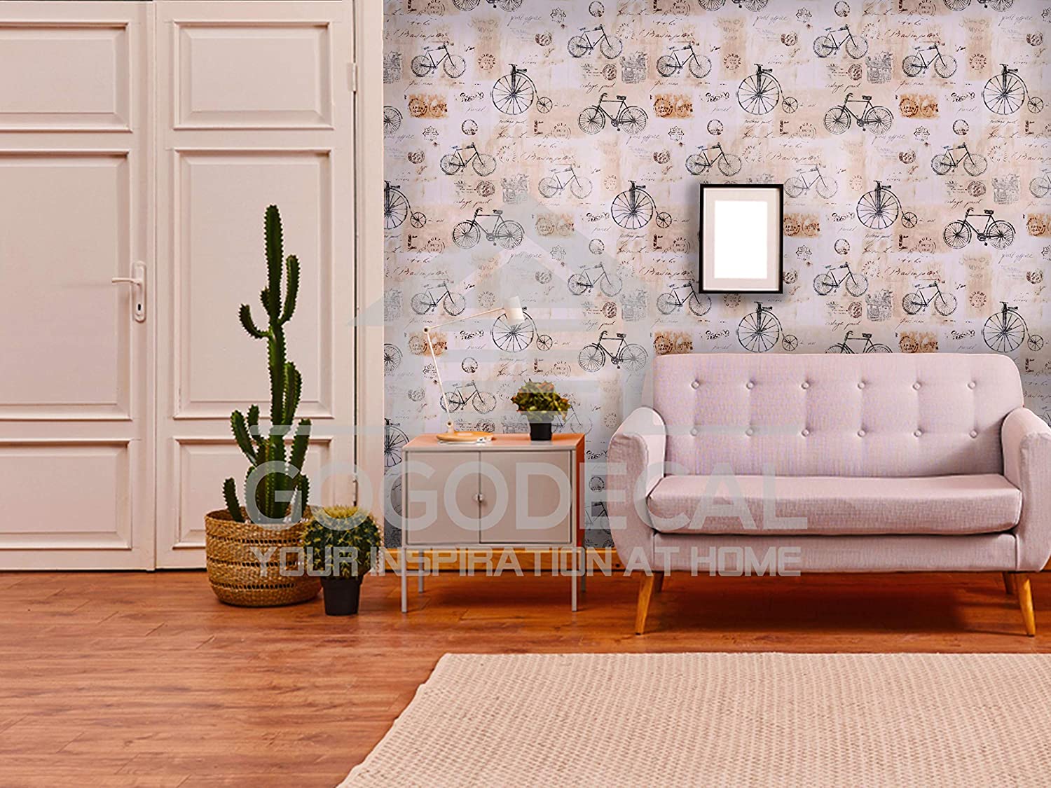 HaoHome Vintage Bike Peel and Stick Wallpaper Use as Backsplash Shelf Paper Removable Self Adhesive Contact Paper