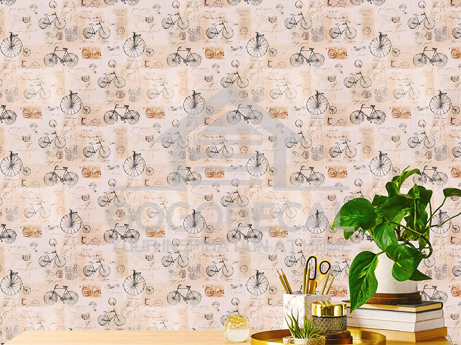 HaoHome Vintage Bike Peel and Stick Wallpaper Use as Backsplash Shelf Paper Removable Self Adhesive Contact Paper