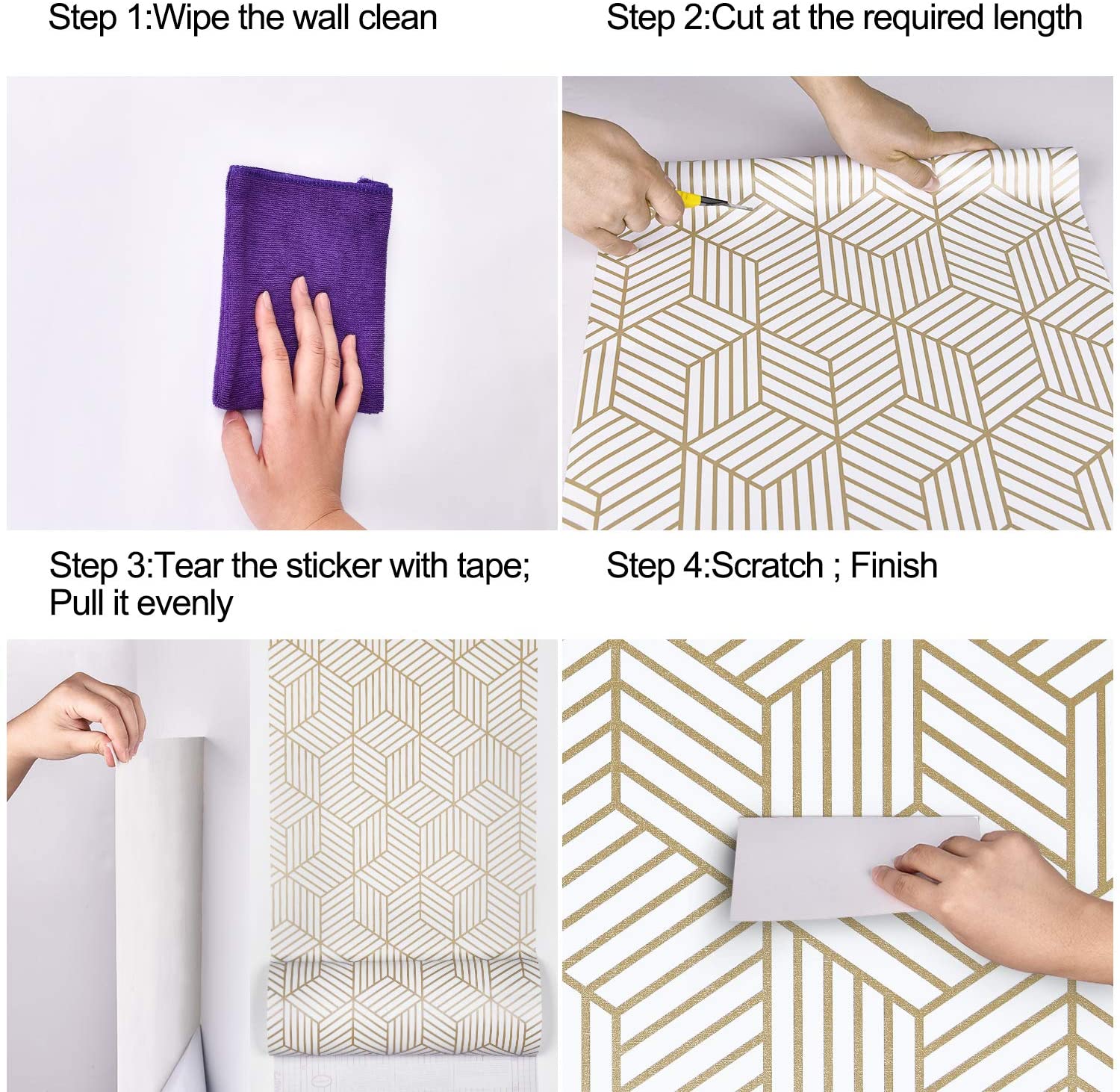 HaoHome Hexagon Contact Paper Removable Peel and Stick Wallpaper Self Adhesive Film For Living Room Bedroom Wall Decor